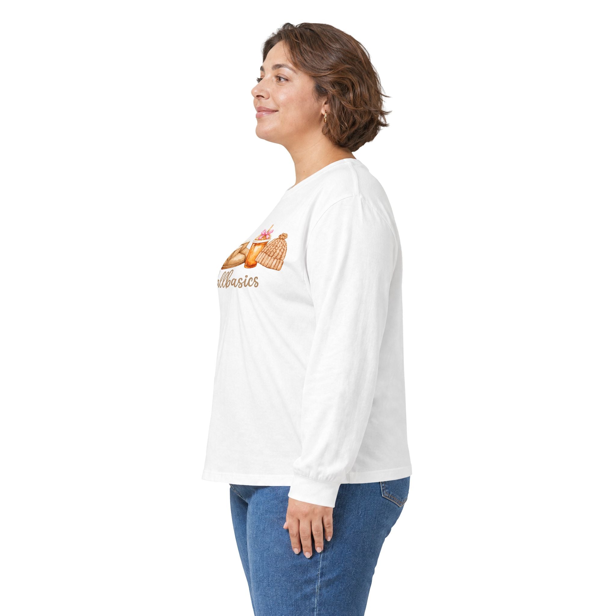Long Sleeve Tee - Watercolor Pumpkins "#fallbasics" Fall Graphic