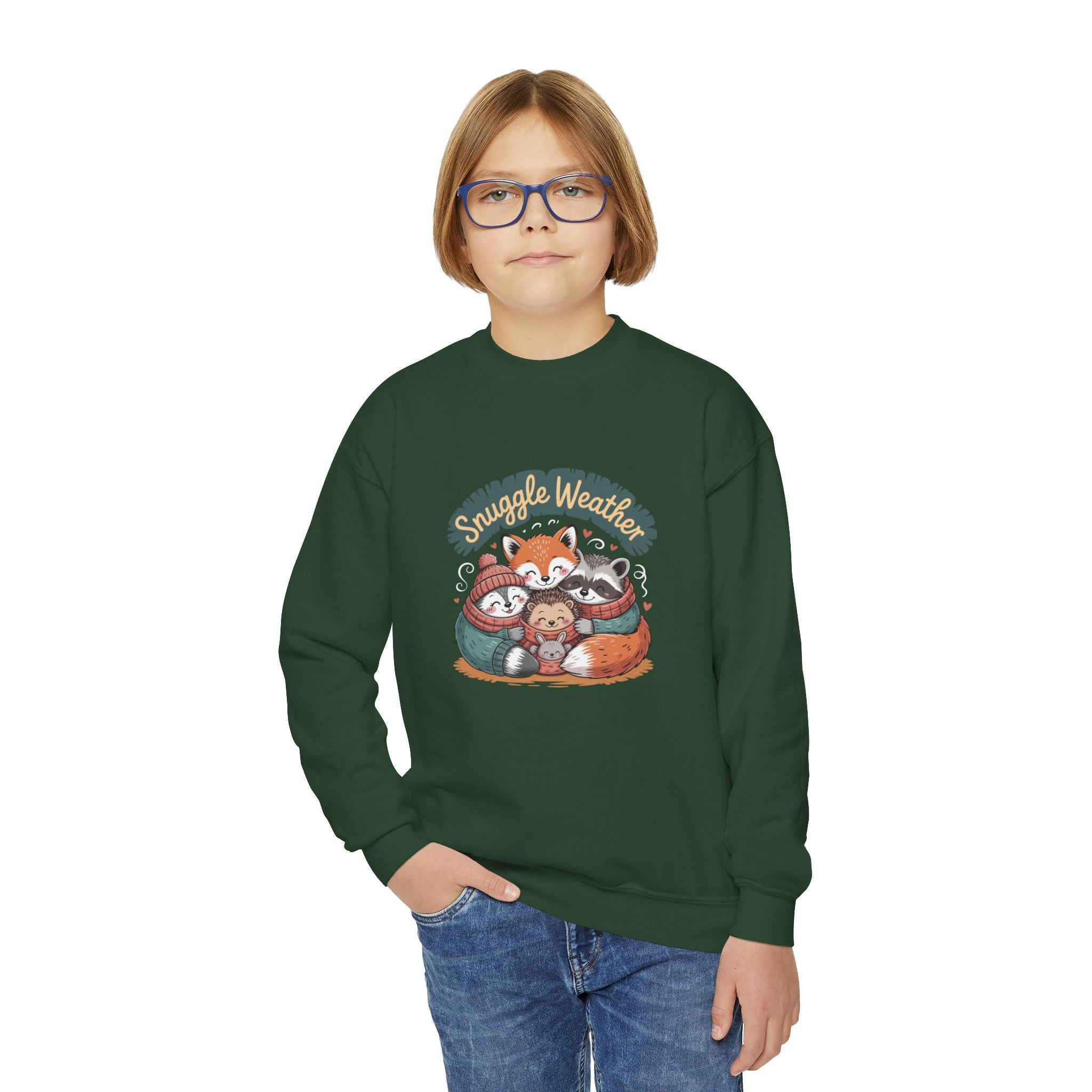 Youth Sweatshirt — "Snuggle Weather" Forest Animal Crewneck