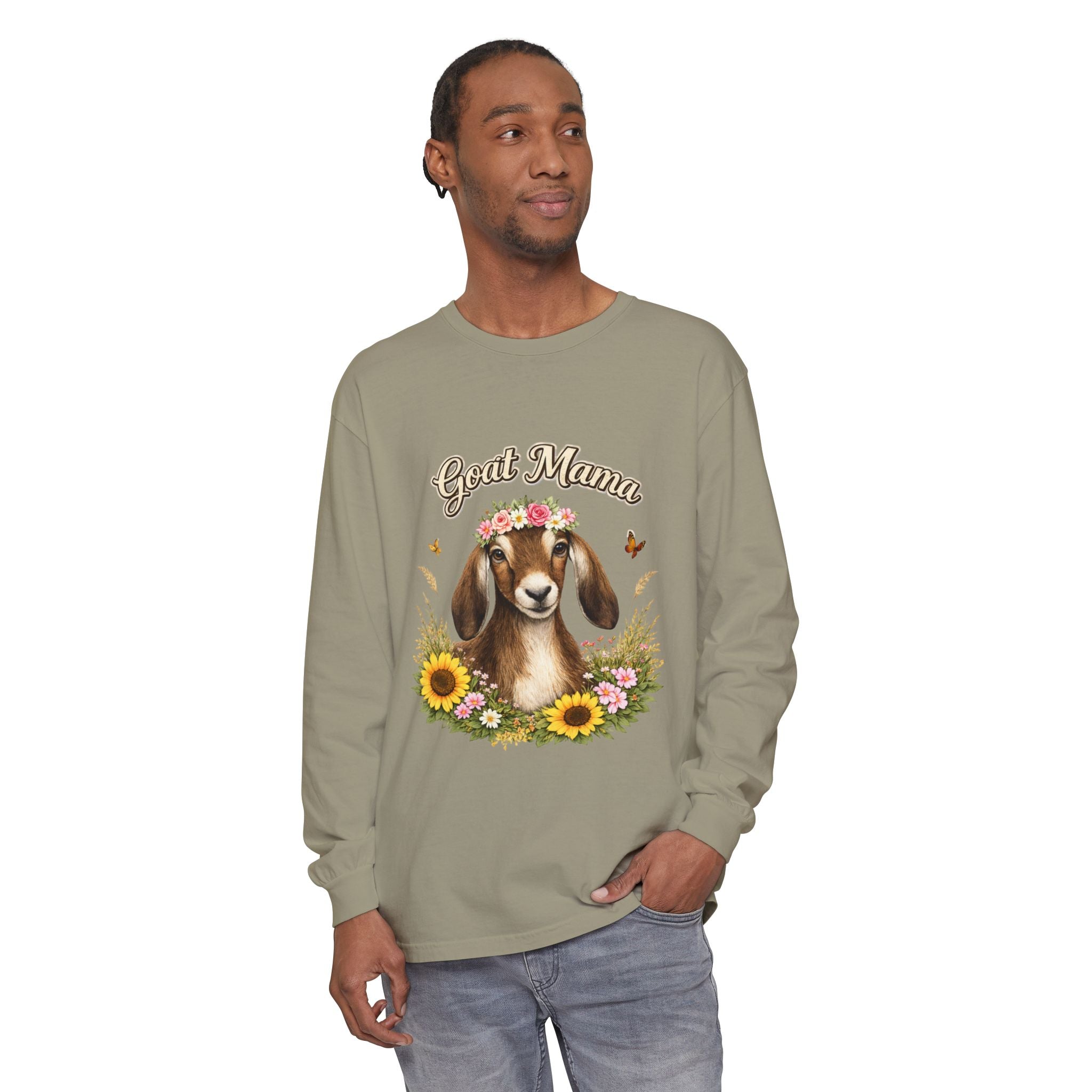 Goat Mama Long Sleeve Shirt — Floral Goat Mom Tee