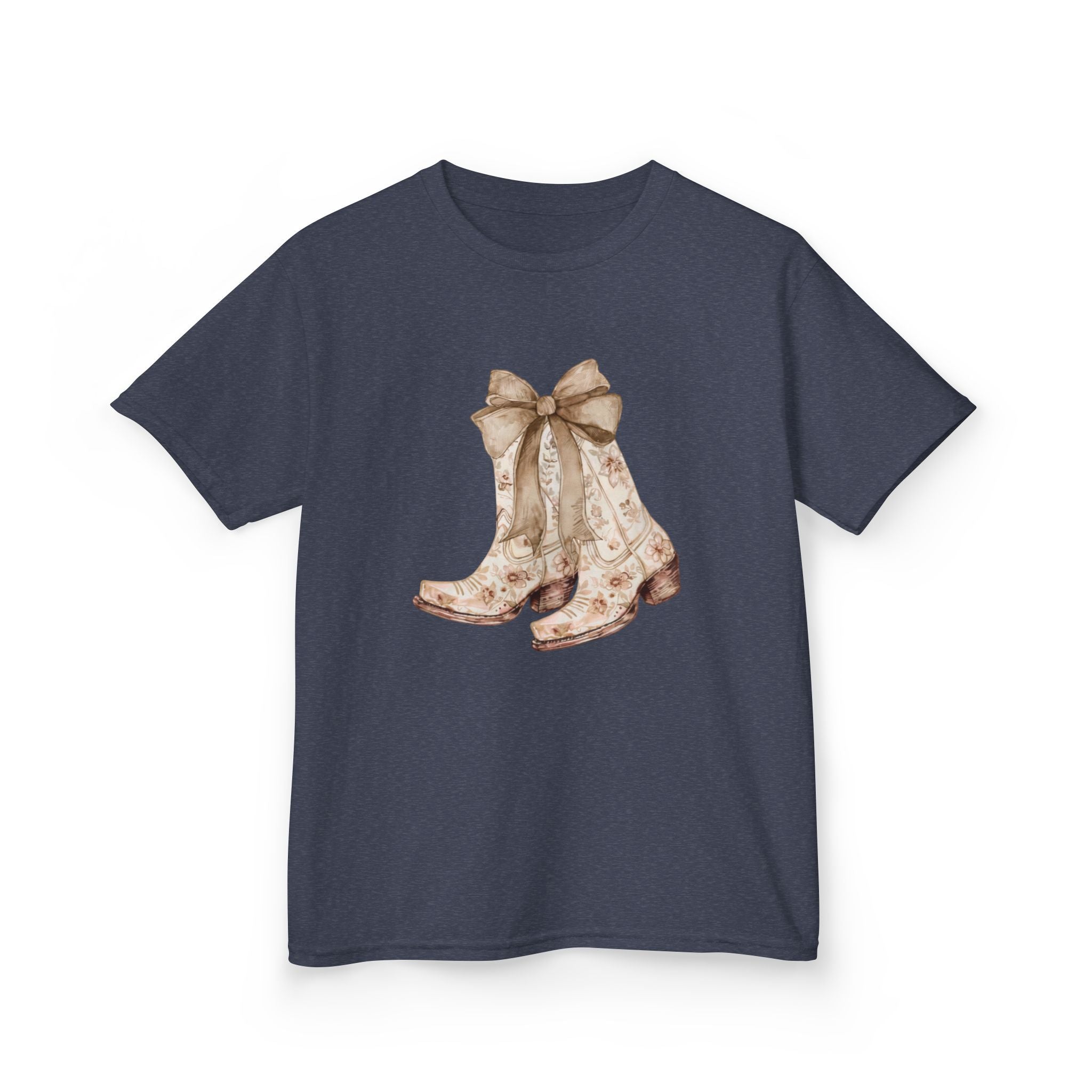Kids Tee — Vintage Floral Cowboy Boots with Ribbon