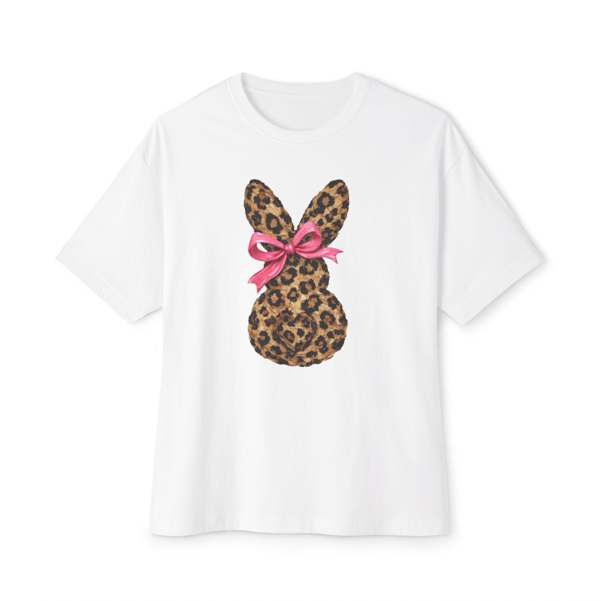 Leopard Bunny Tee with Pink Bow — Easter Graphic Shirt