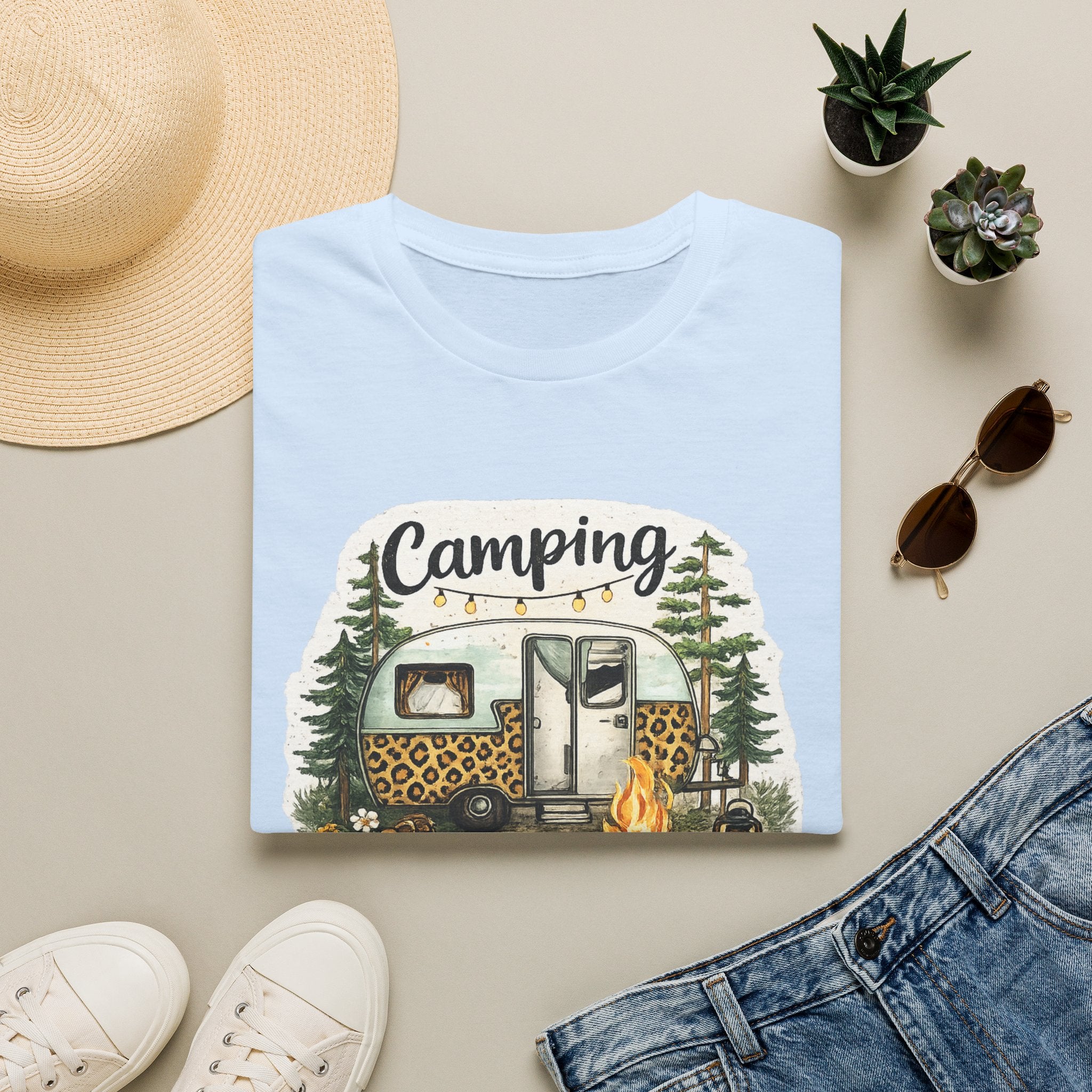 Camping Is My Happy Place T‑Shirt — Leopard Camper Graphic Tee