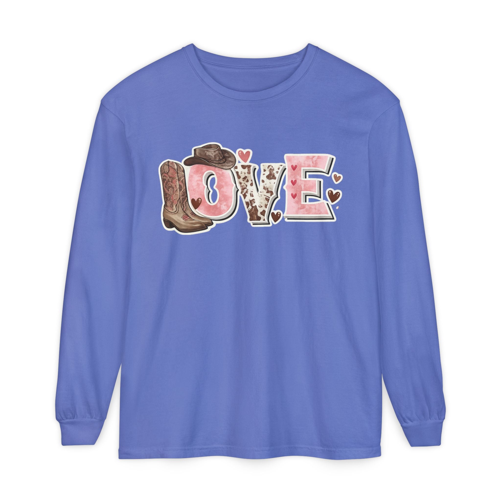 Western 'LOVE' Long Sleeve Tee — Cowgirl Cowboy Heart Graphic