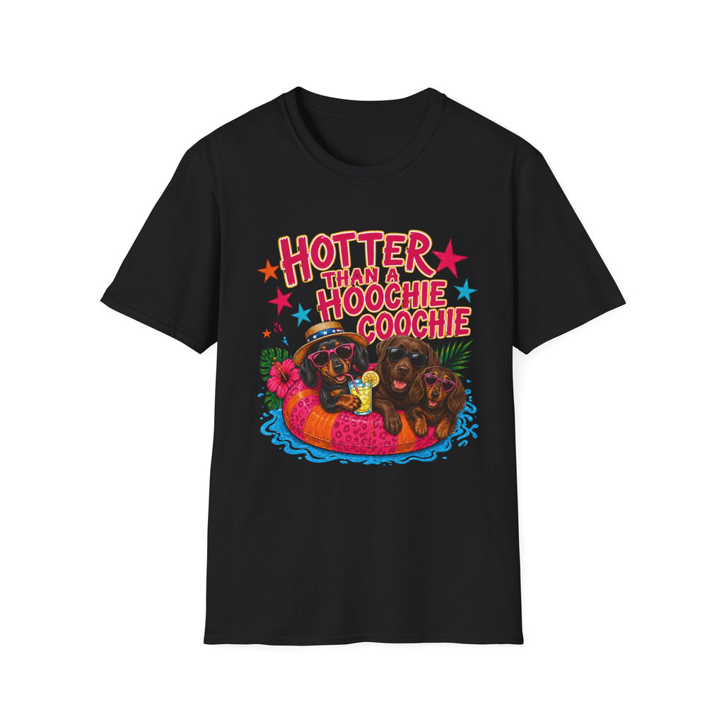 Hotter Than a Hoochie Coochie T-Shirt — Funny Summer Graphic Tee with Dogs