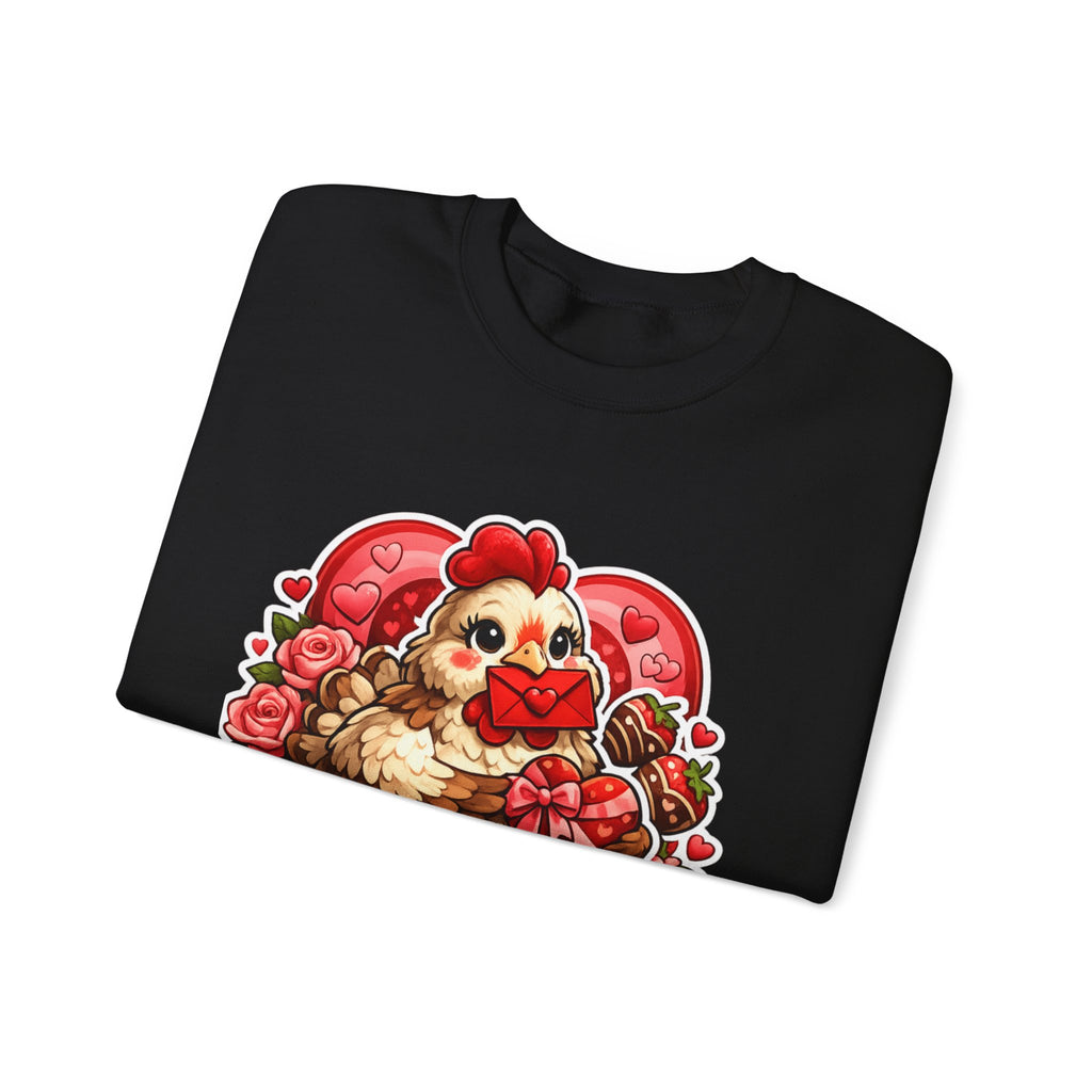 Crewneck Sweatshirt — "Cluckin' Love" Cute Chicken Valentine Design