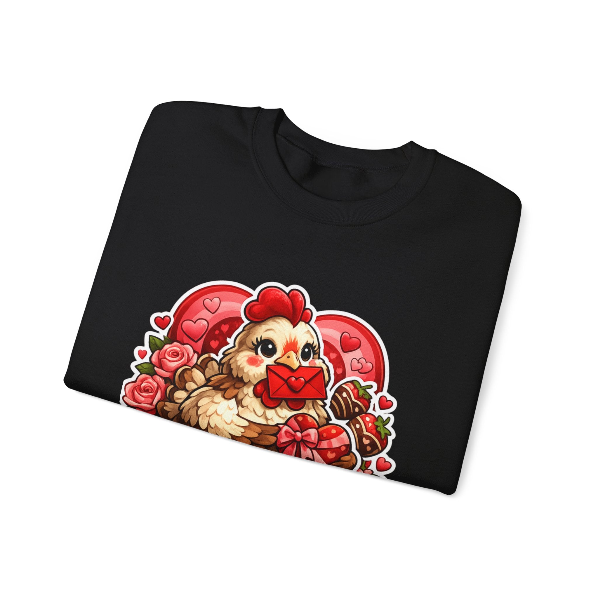 Crewneck Sweatshirt — "Cluckin' Love" Cute Chicken Valentine Design