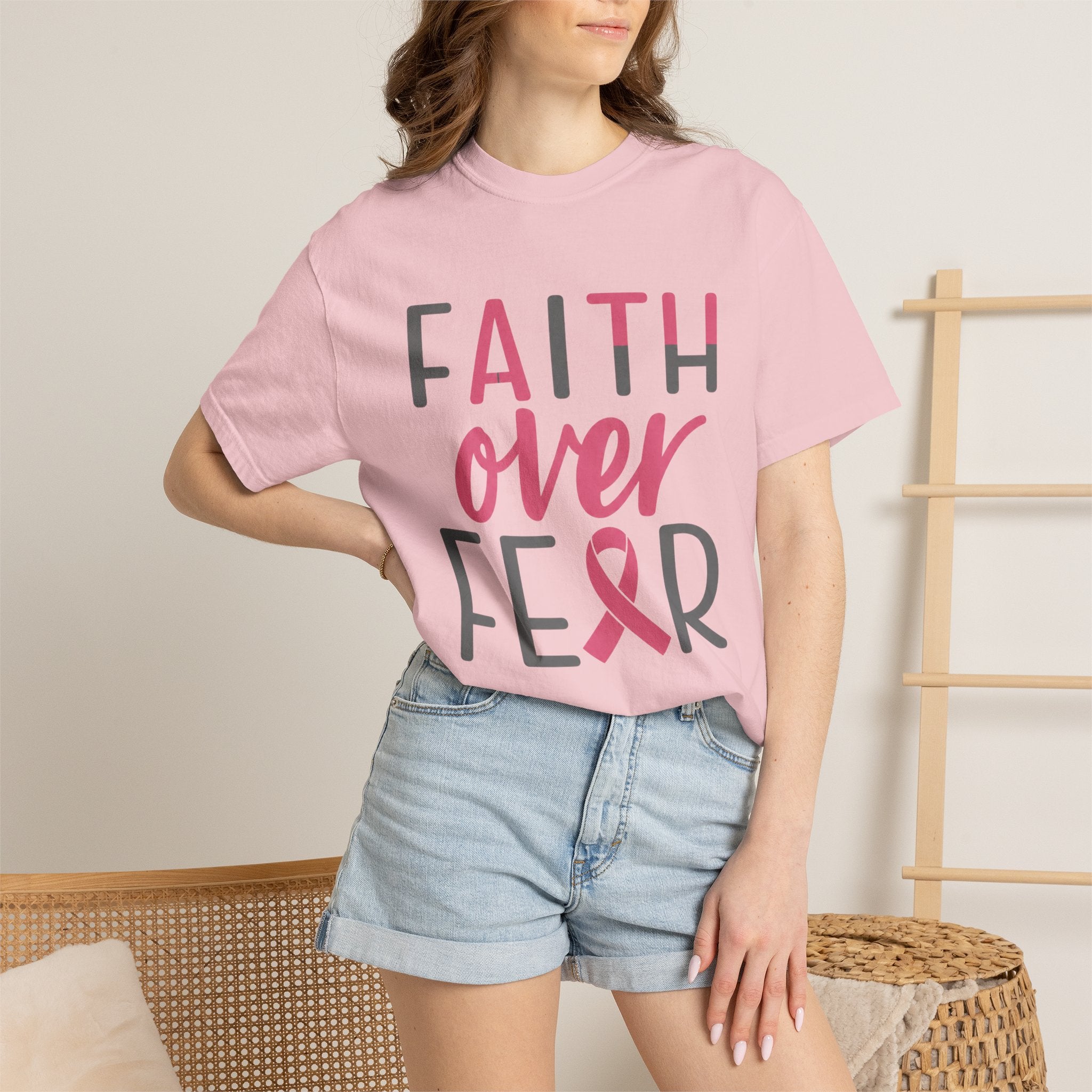 Faith Over Fear T-Shirt — Breast Cancer Awareness Pink Ribbon Tee