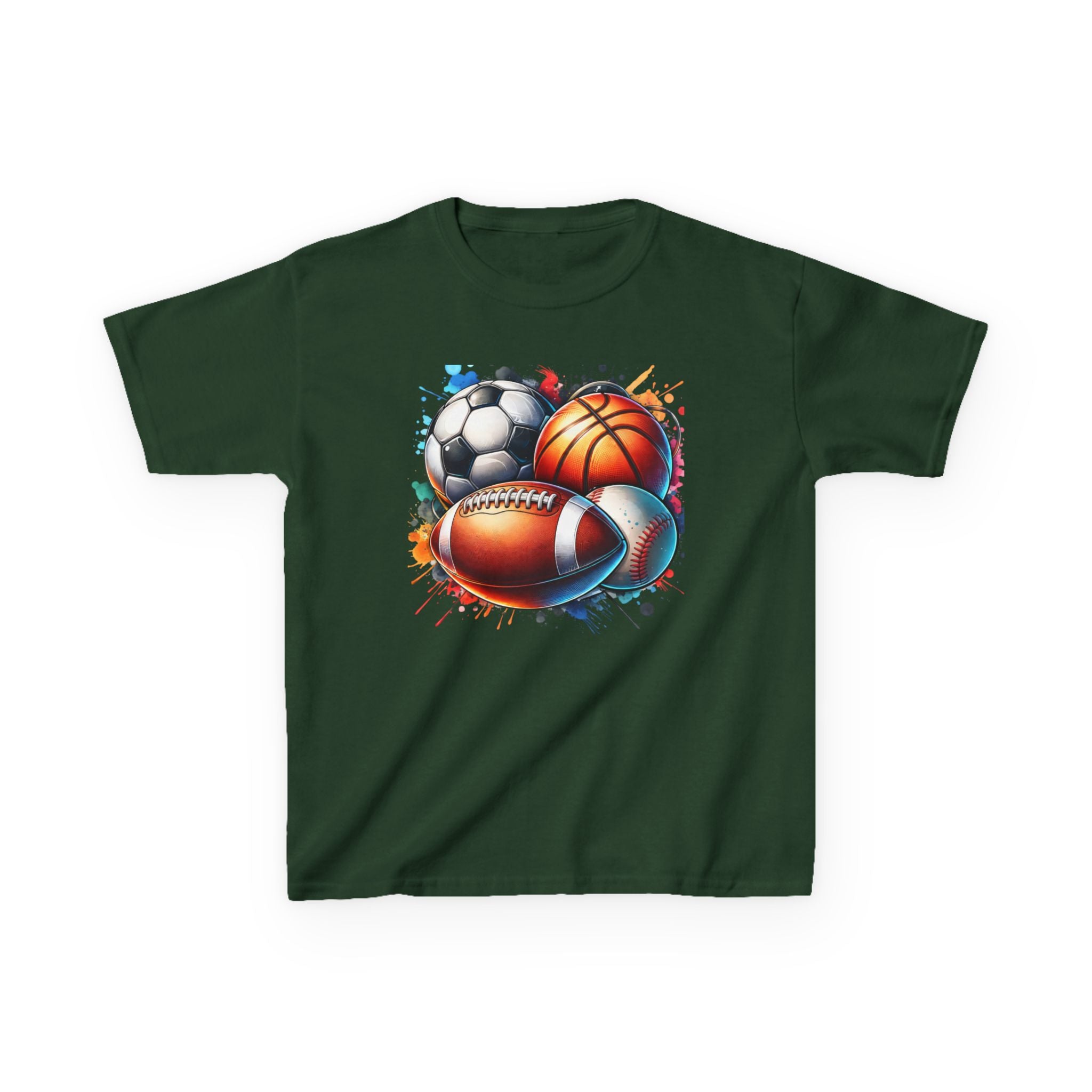 Kids Multi-Sport Splash T-Shirt — Soccer, Basketball & Football Graphic