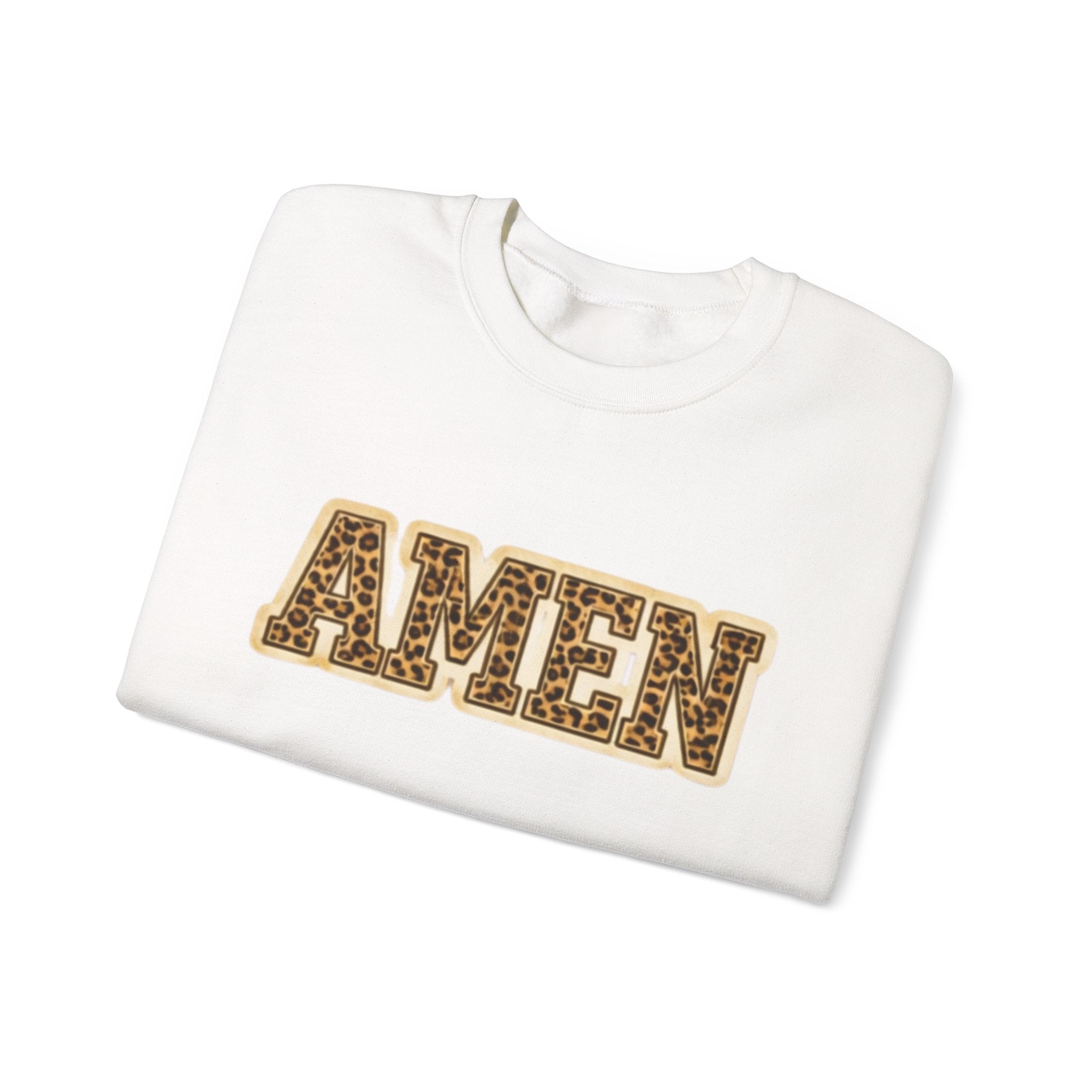 Crewneck Sweatshirt — 'AMEN' Leopard-Print Graphic