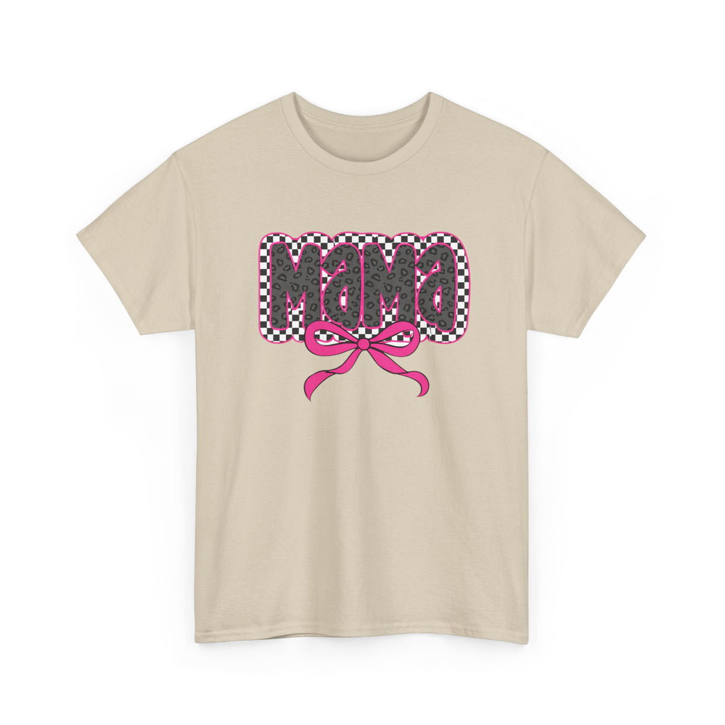 Mama Graphic Tee — Pink Bow Checkerboard Mothers Day Shirt