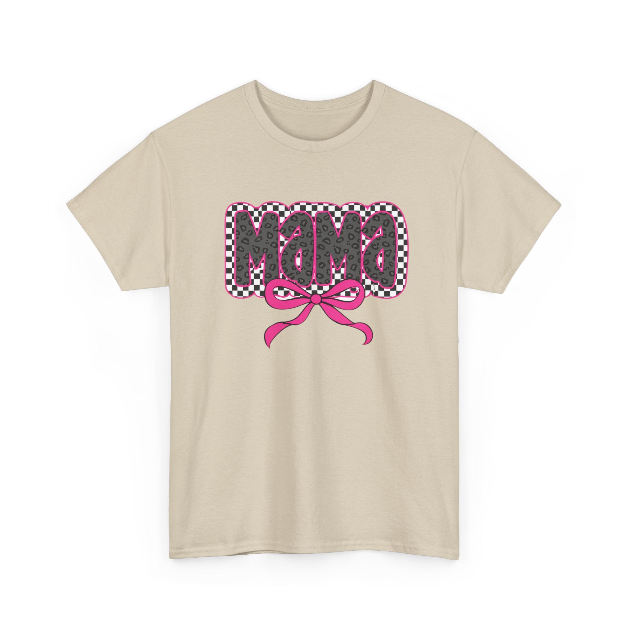 Mama Graphic Tee — Pink Bow Checkerboard Mothers Day Shirt