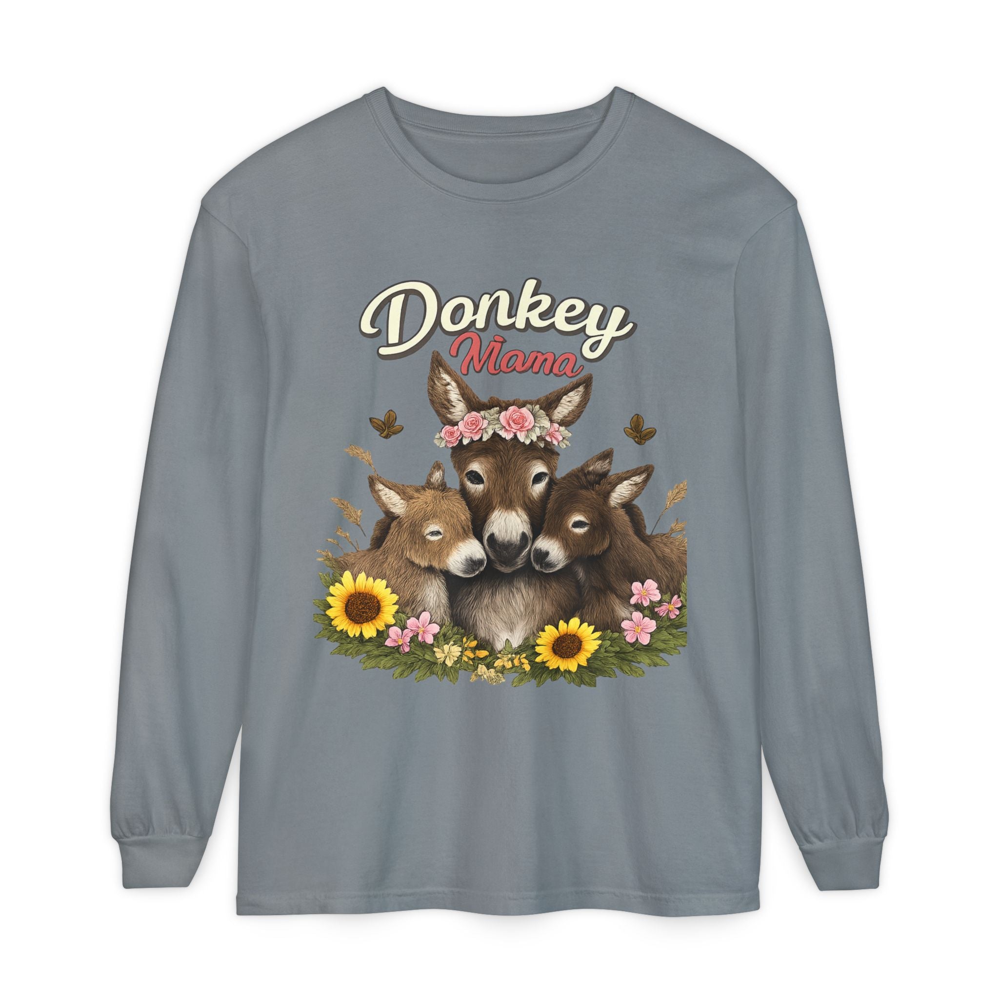 Donkey Mama Long Sleeve Tee — Floral Donkey Mom Shirt for Animal Lovers