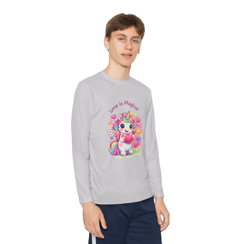 Youth Long Sleeve Tee — "Love Is Magical" Cute Rainbow Unicorn Shirt