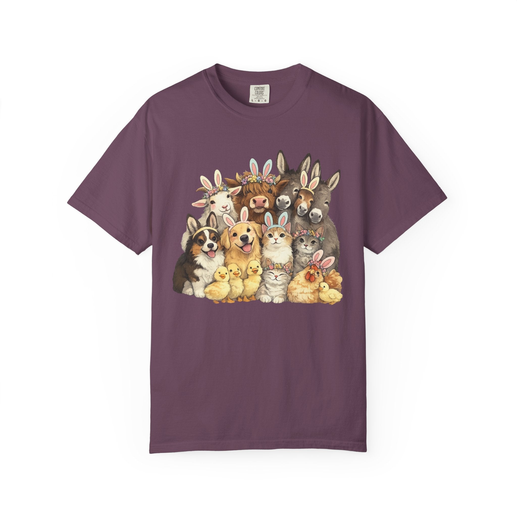 Farm Friends Crew T-Shirt — Cute Bunny, Chick, Donkey & Dog Animal Portrait Tee