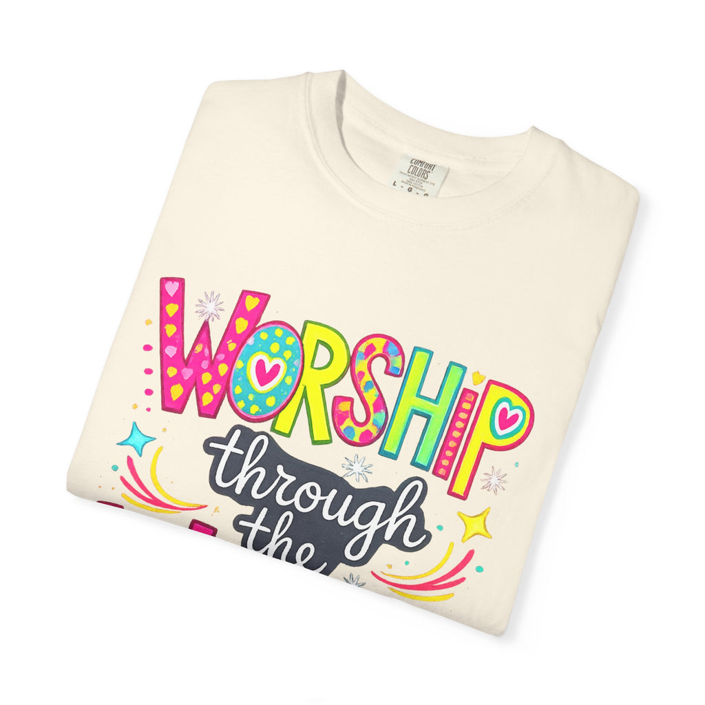 Worship Through the Worry T-Shirt — Colorful Christian Faith Tee
