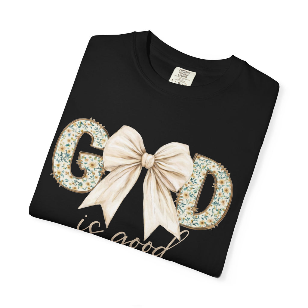 T-Shirt — "God Is Good" Floral Bow Christian Tee