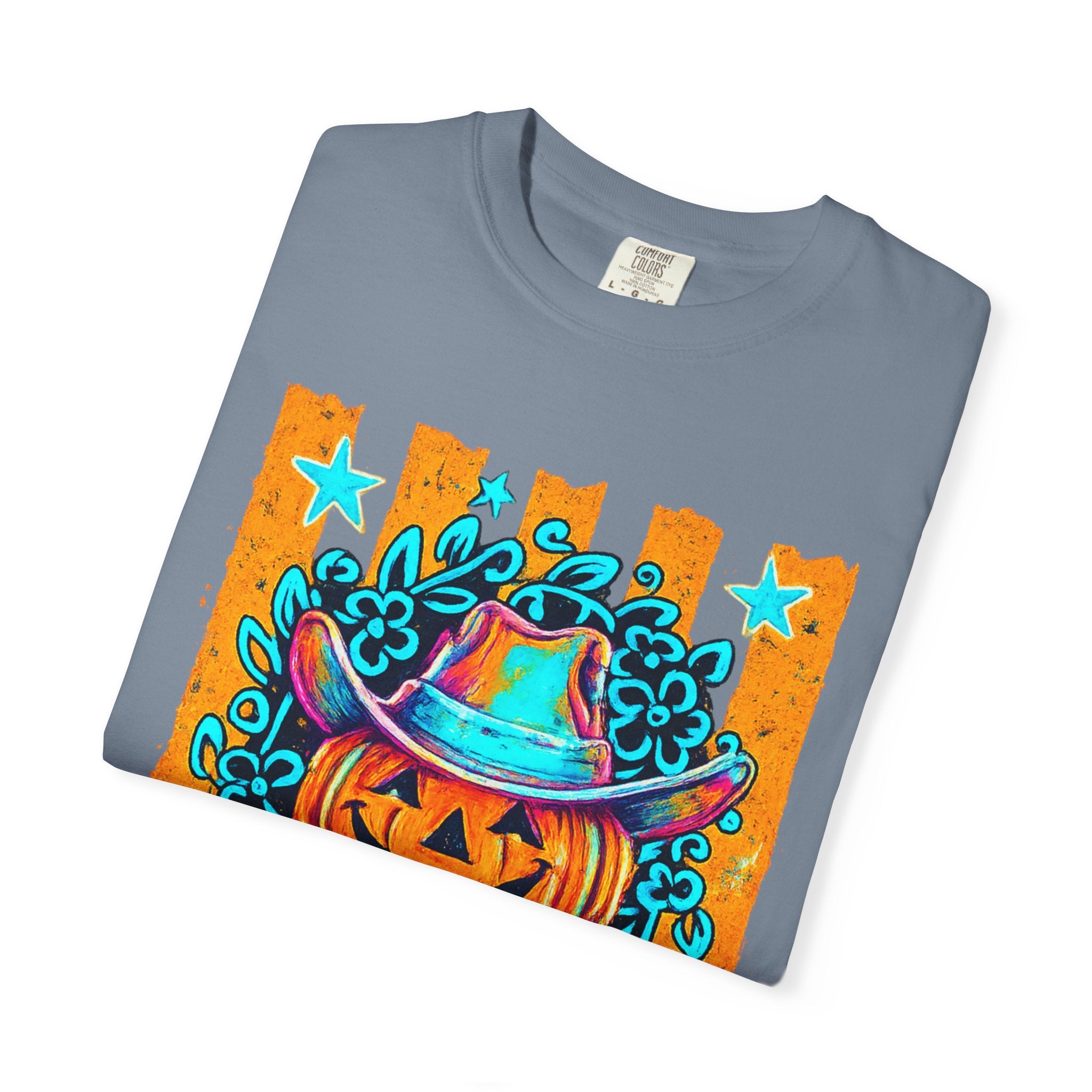 Halloween Pumpkin Cowboy T-Shirt — Neon Country Jack-O'-Lantern Graphic Tee