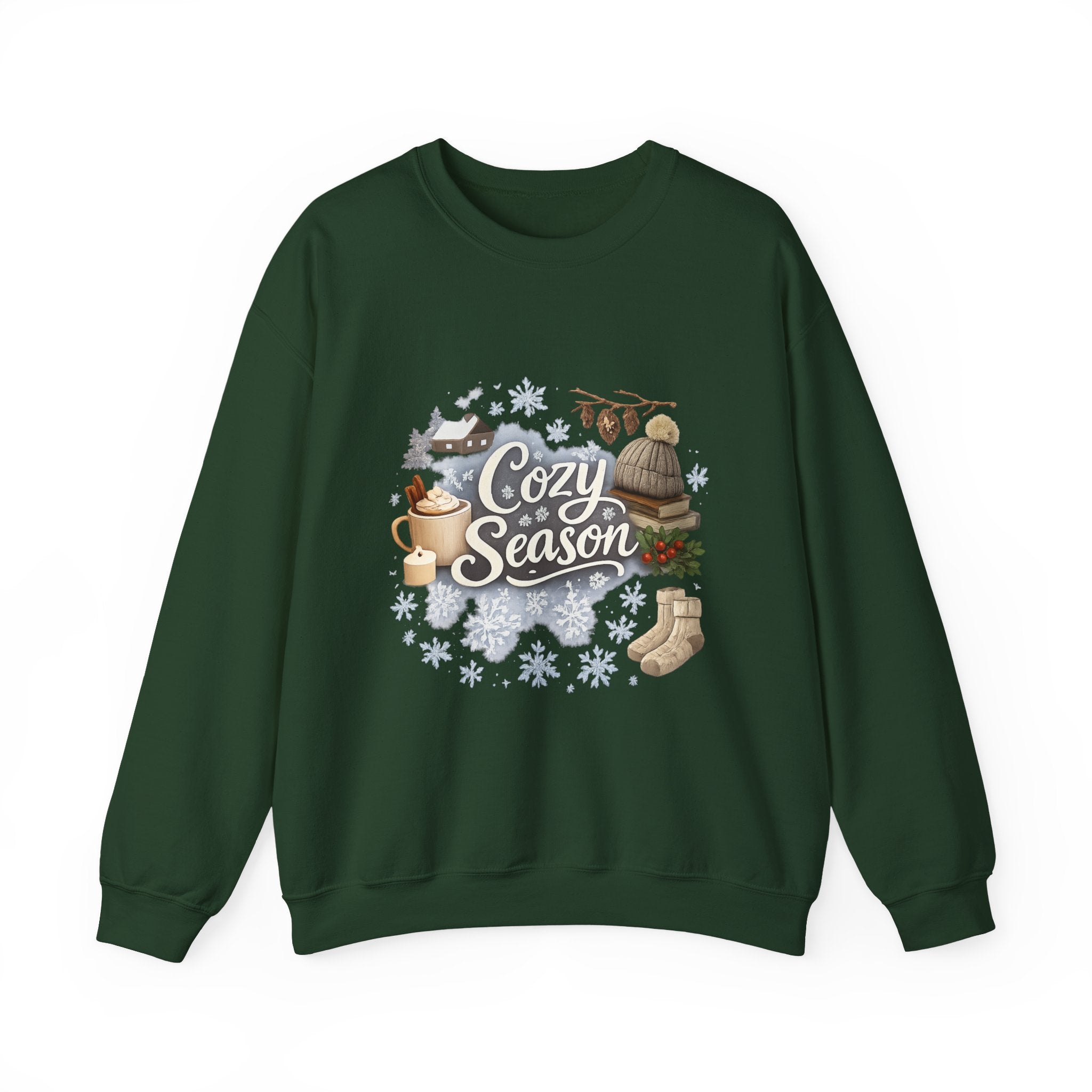 Cozy Season Sweatshirt — Winter Cabin Hot Cocoa & Knit Hat Crewneck