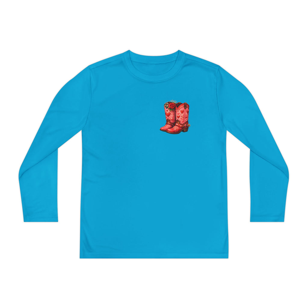 Youth Long Sleeve Tee — “All a Girl Needs is a Right Pair of Boots” Cowboy Boots Graphic