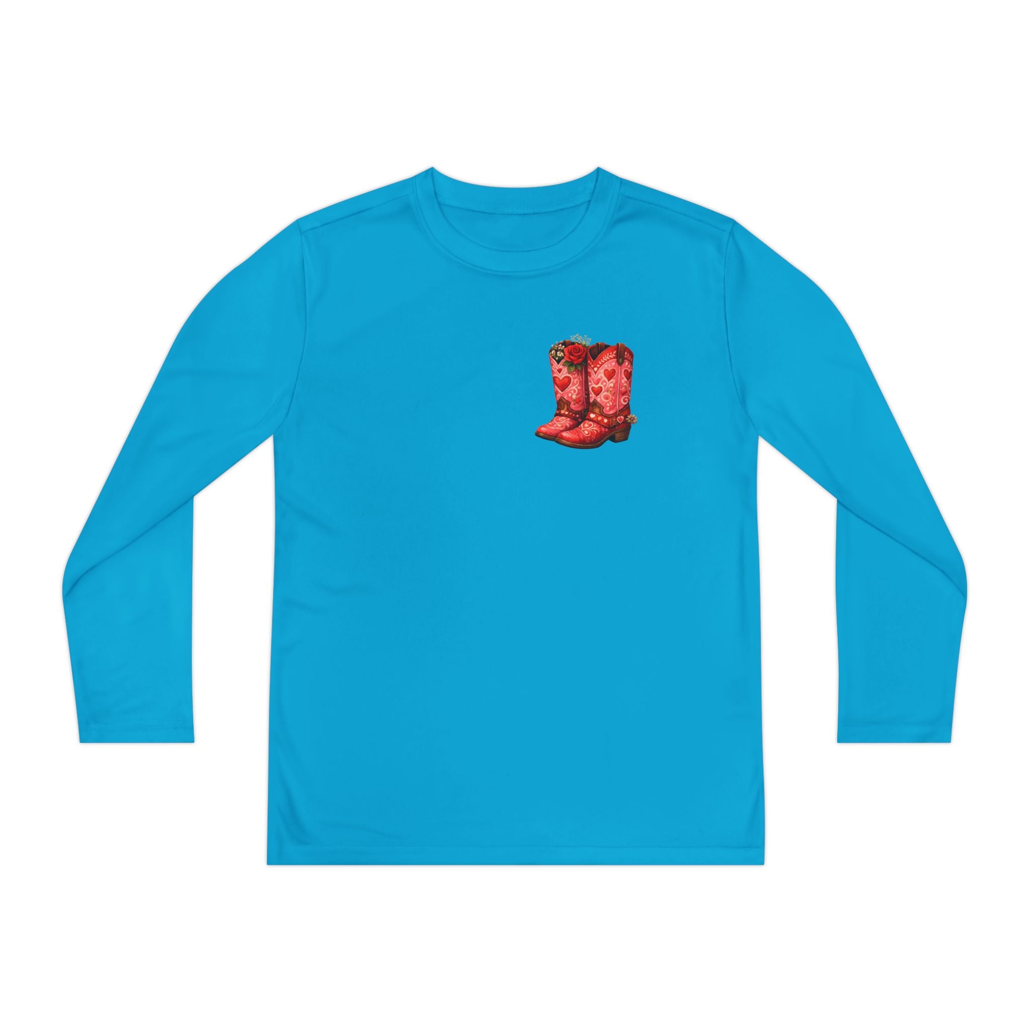 Youth Long Sleeve Tee — “All a Girl Needs is a Right Pair of Boots” Cowboy Boots Graphic