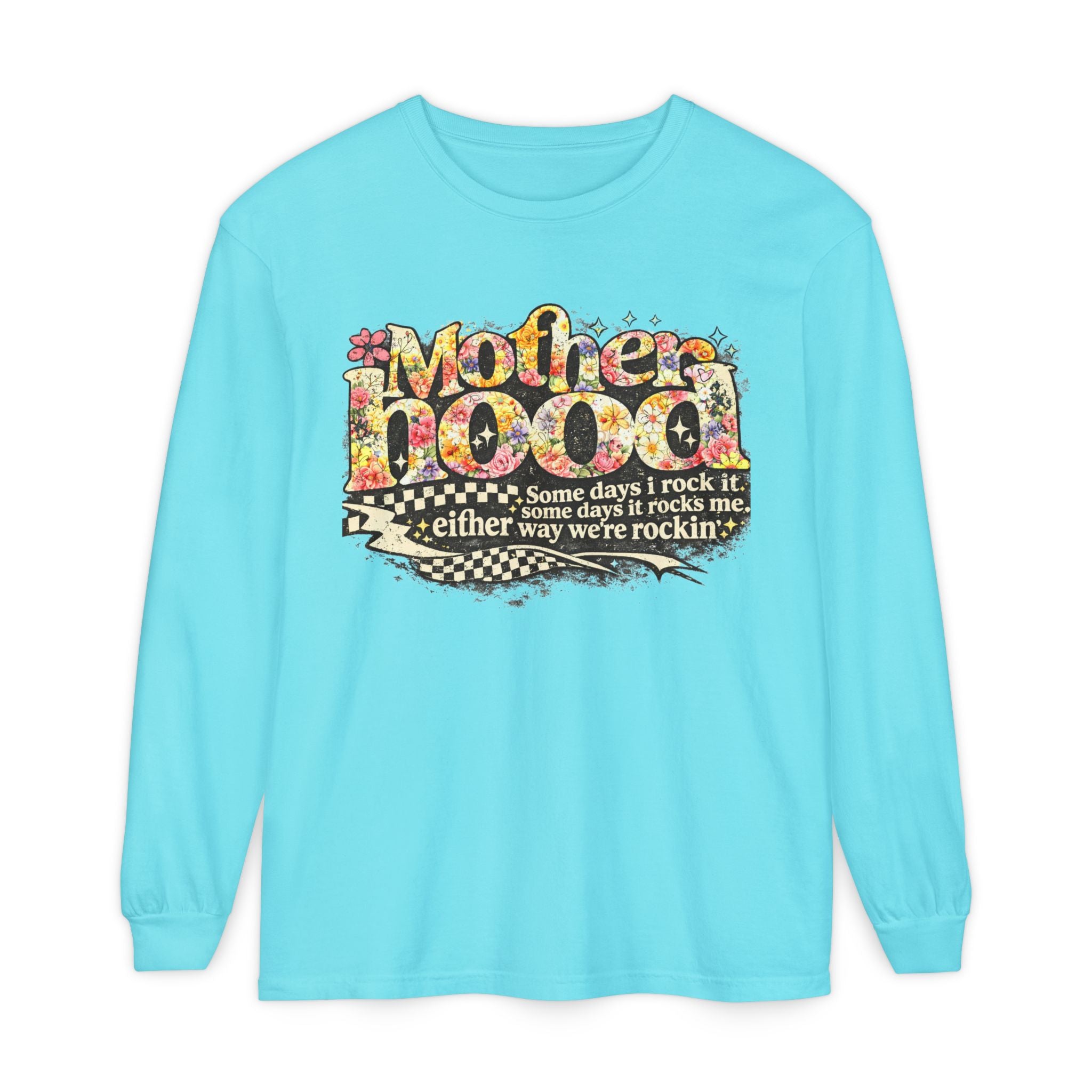 Motherhood Graphic Long Sleeve Tee — "Mother Doodle: Some days I rock it"