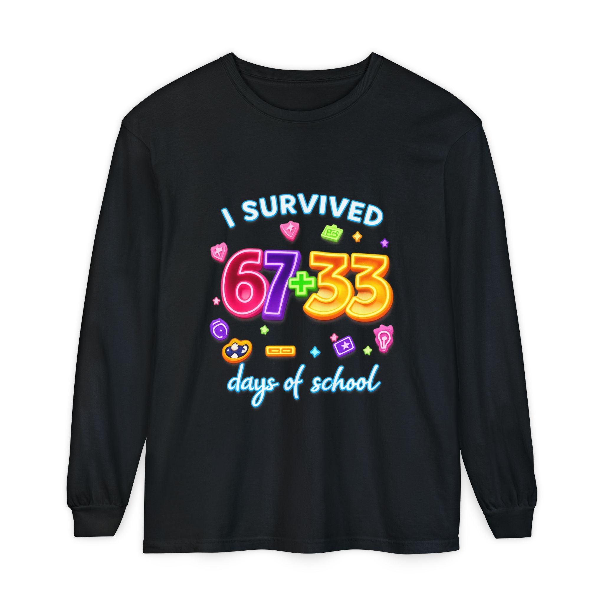 Long Sleeve T‑Shirt "I Survived 67+33 Days of School" — Cute Colorful End‑of‑School Celebration Tee