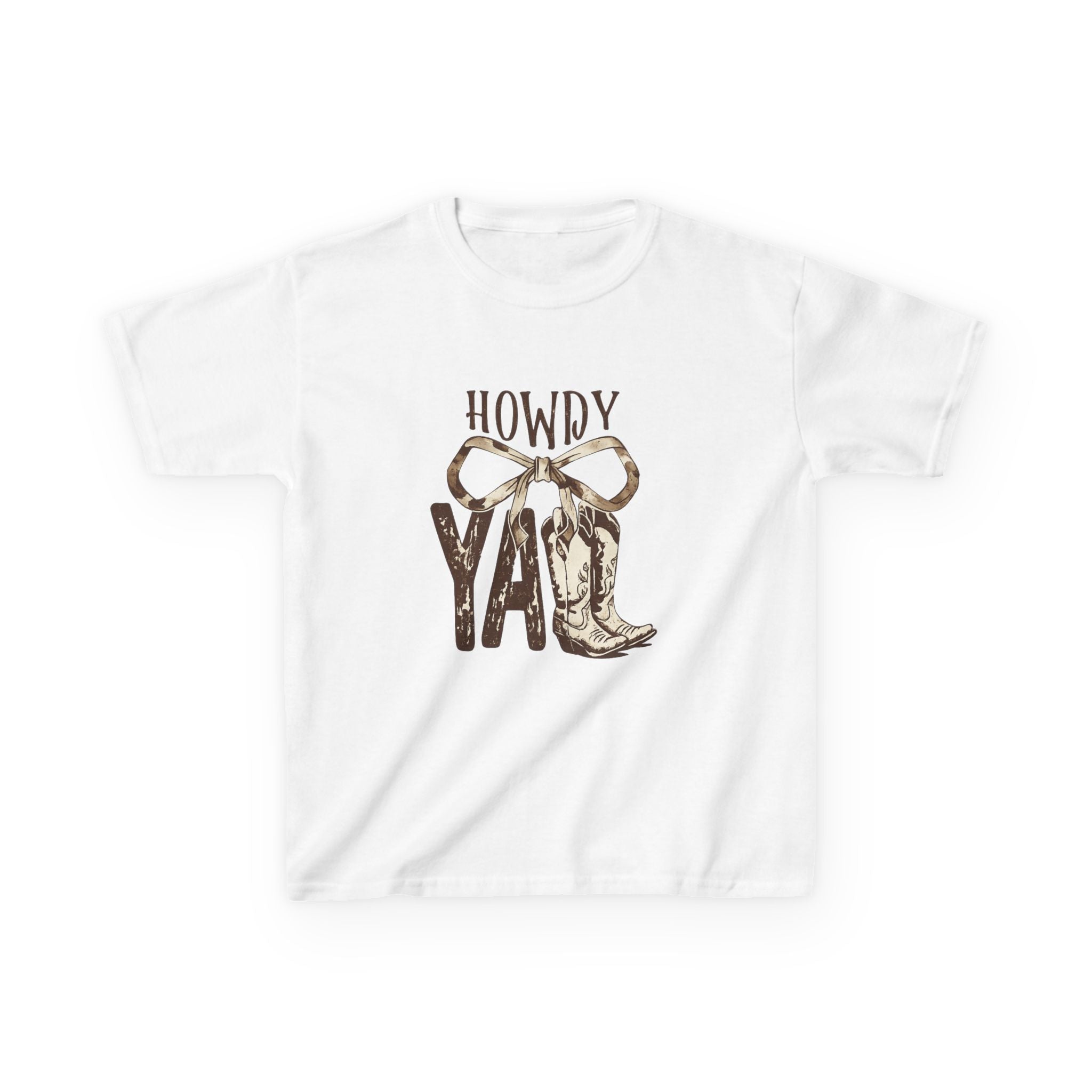 Howdy Y'all Kids T-Shirt — Western Cowboy Boot & Bow Graphic Tee