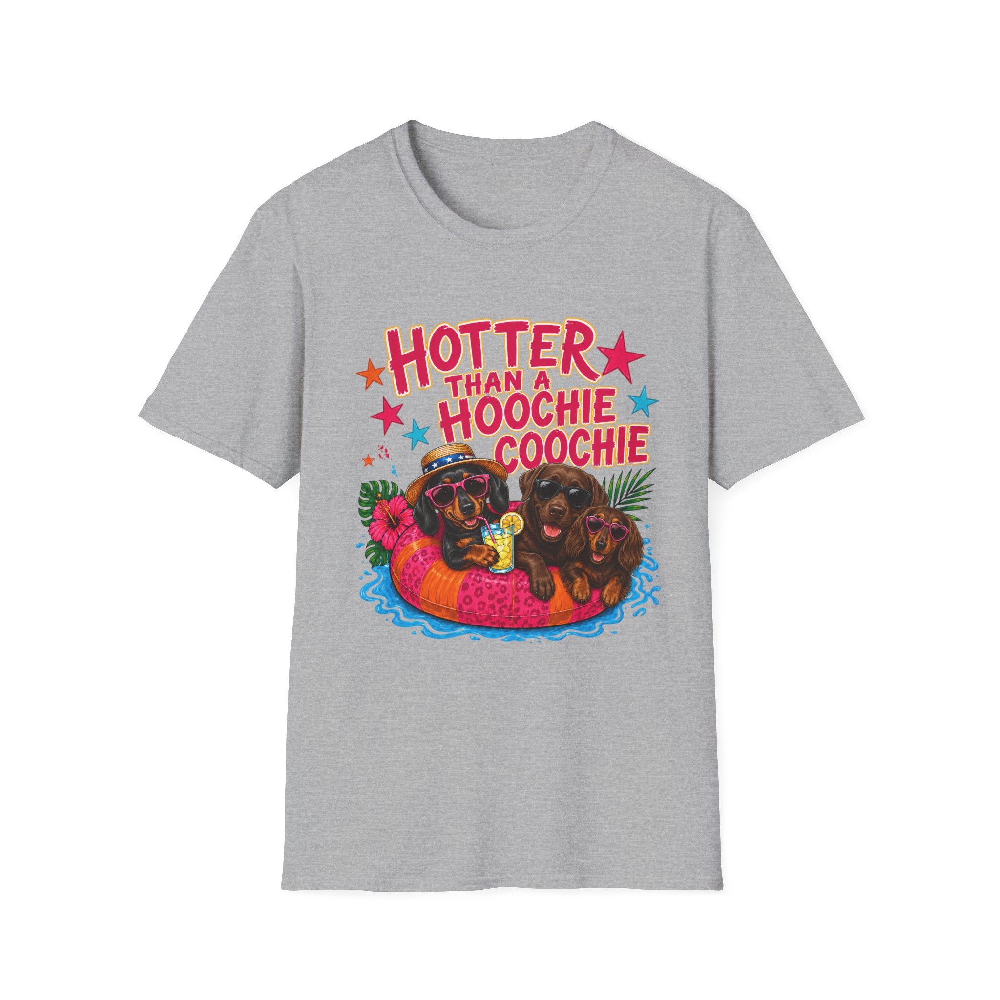 Hotter Than a Hoochie Coochie T-Shirt — Funny Summer Graphic Tee with Dogs