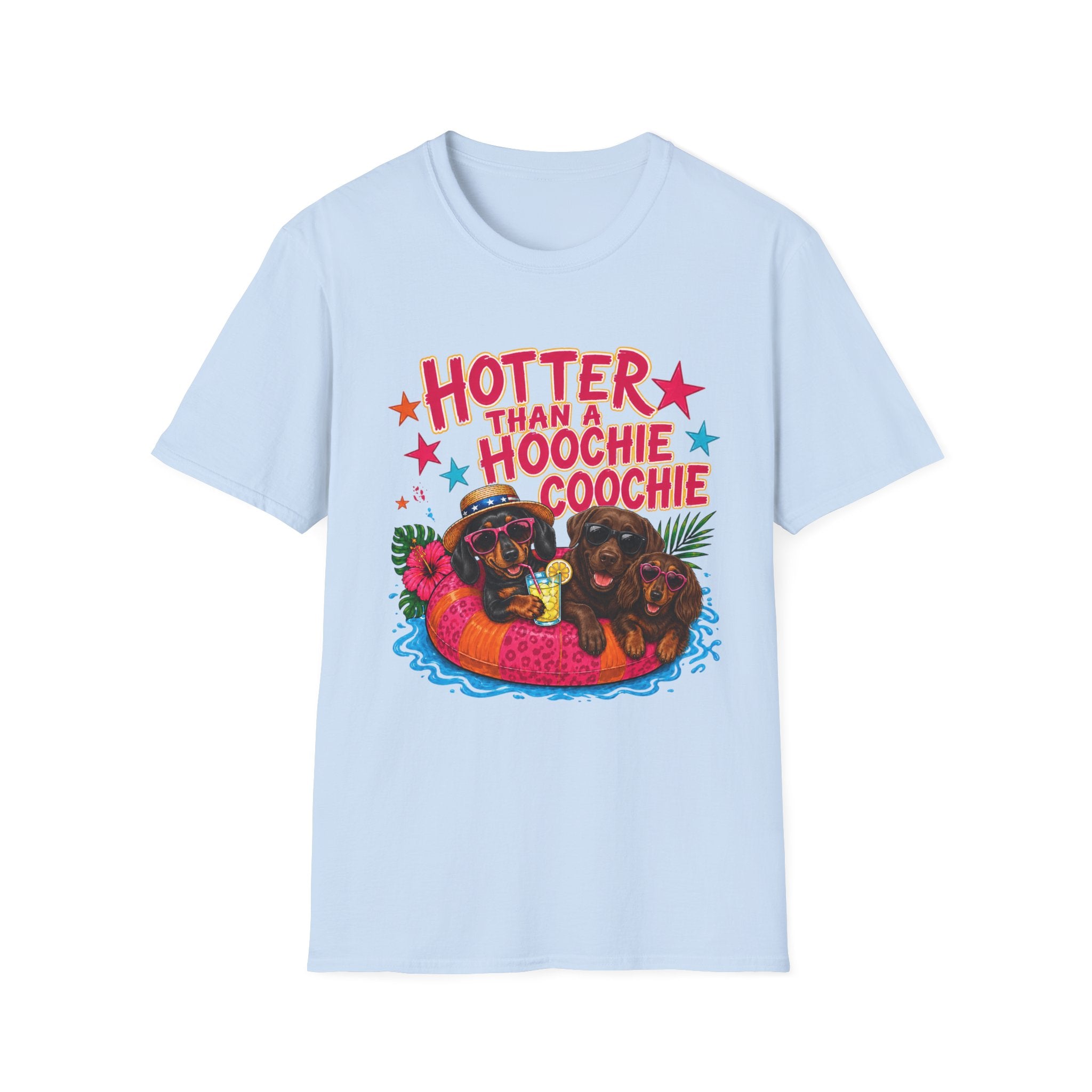 Hotter Than a Hoochie Coochie T-Shirt — Funny Summer Graphic Tee with Dogs