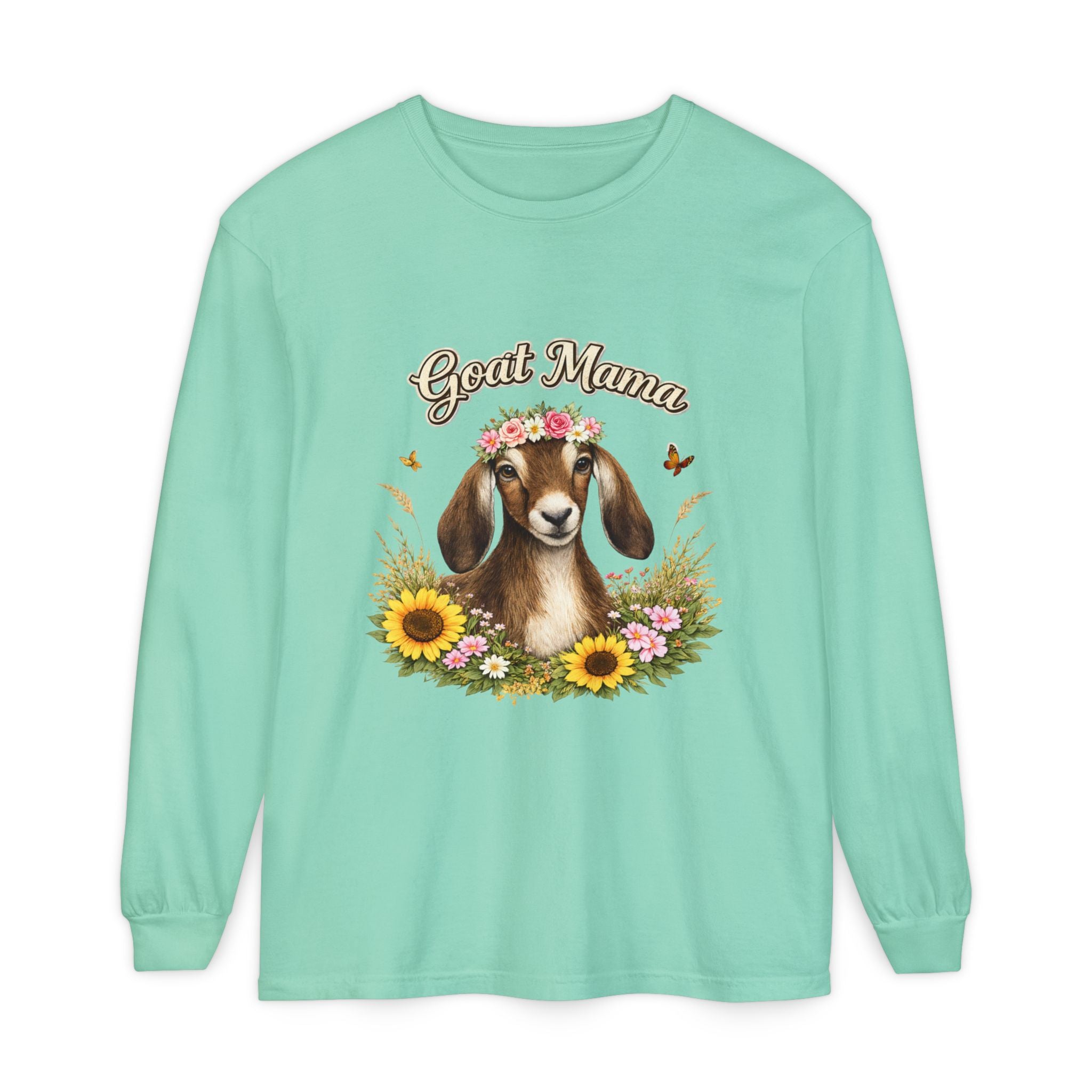 Goat Mama Long Sleeve Shirt — Floral Goat Mom Tee