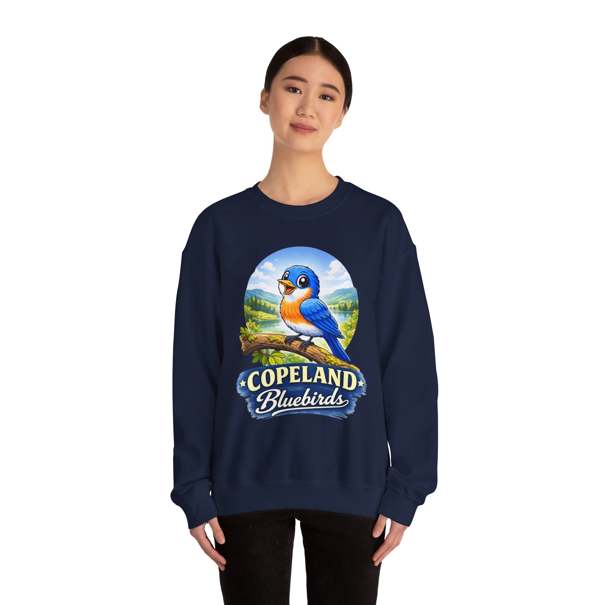 Bluebird Crewneck Sweatshirt — Copeland Bluebirds Vintage School Mascot Design