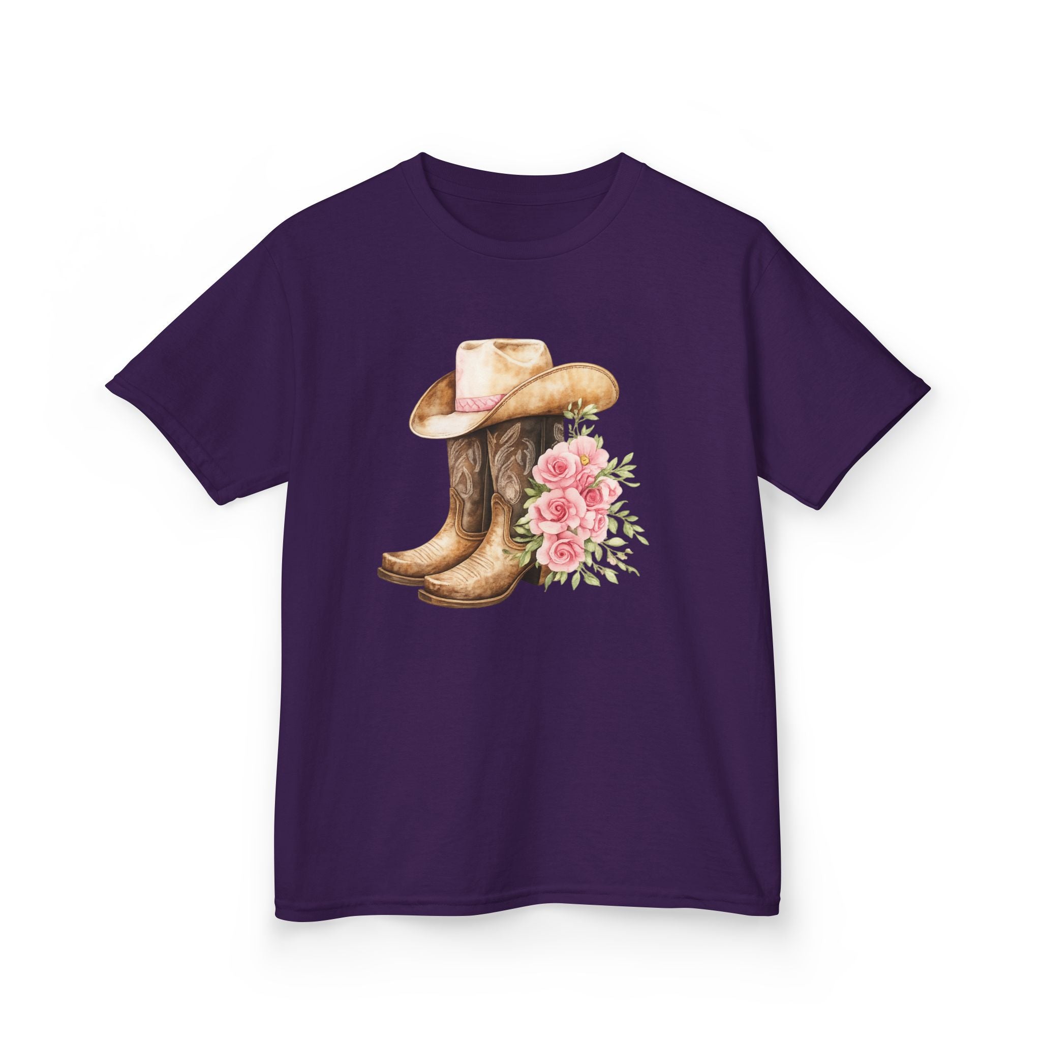 Kids Western Tee — Cowboy Hat & Boots with Pink Floral Design