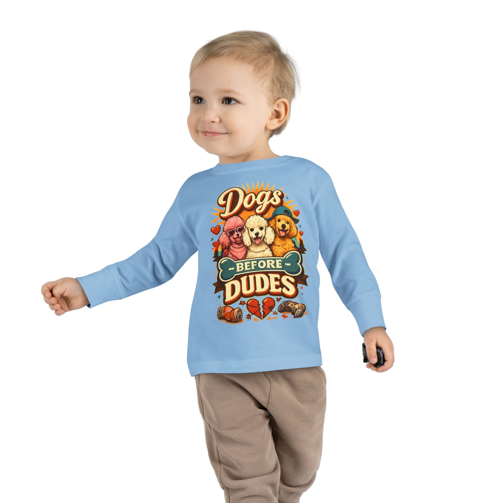 Toddler Tee - "Dogs Before Dudes" Cute Puppy Graphic Long Sleeve