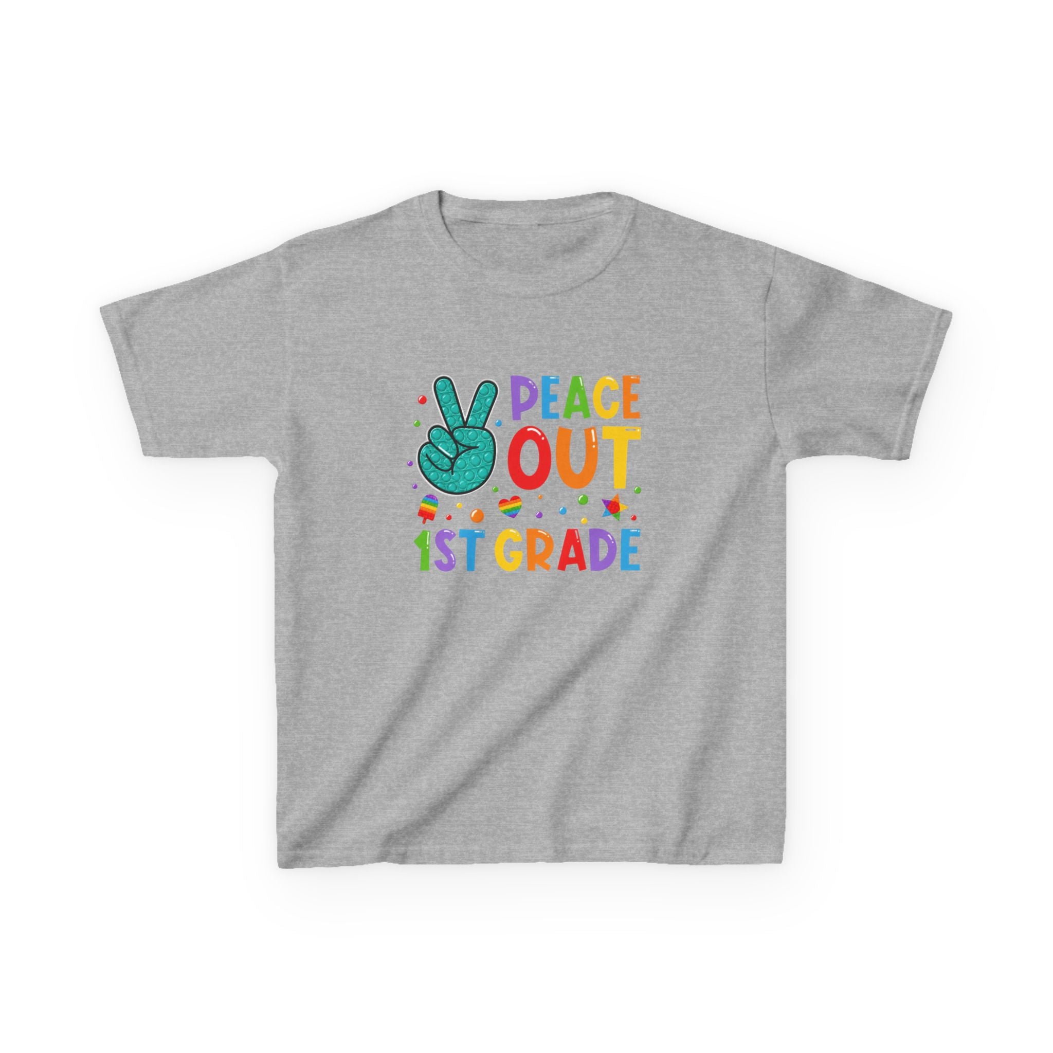 Peace Out 1st Grade Kids T‑Shirt — Colorful End‑of‑School Graduation Tee