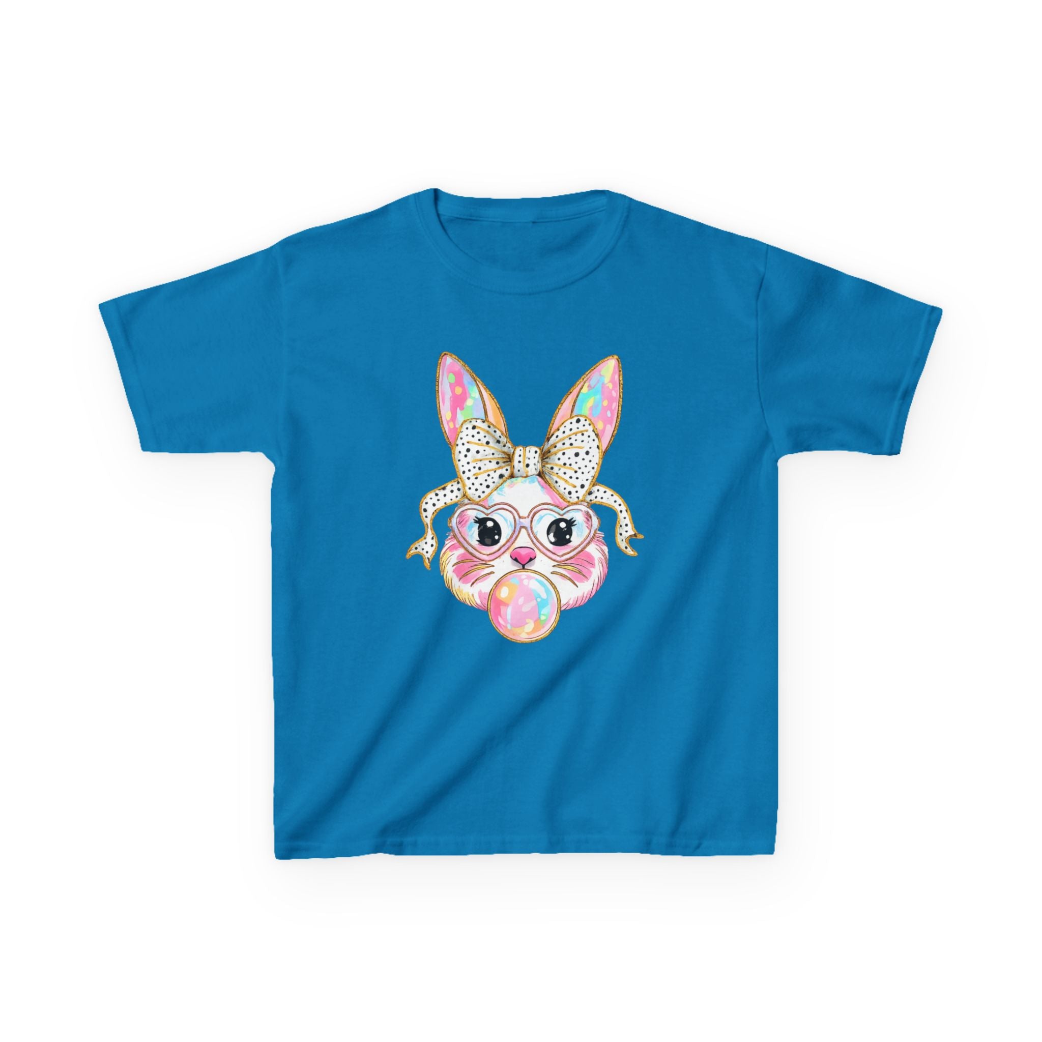 Kids Bunny Bubblegum Tee — Cute Bunny with Bow & Glasses Kids T-Shirt