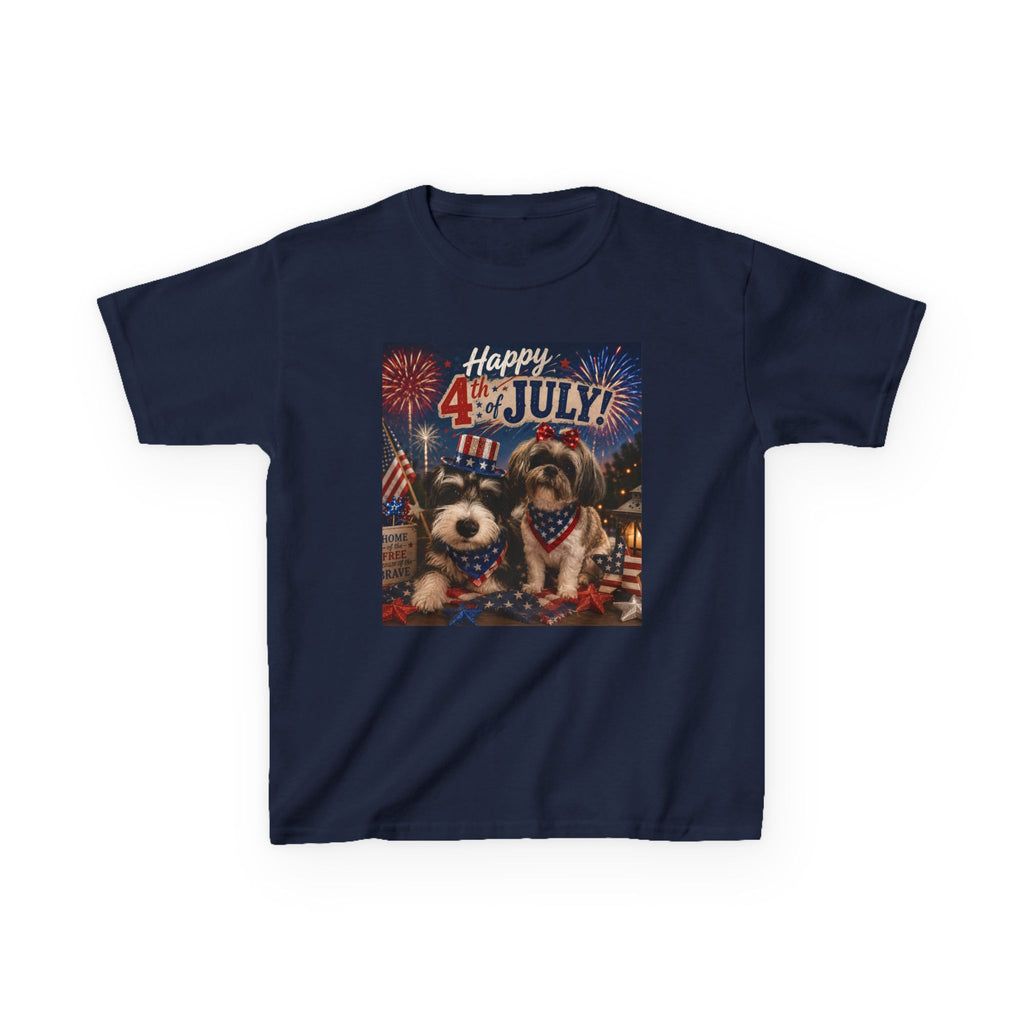 4th of July Kids Tee - Patriotic Dogs 'Happy 4th of July' Graphic Shirt