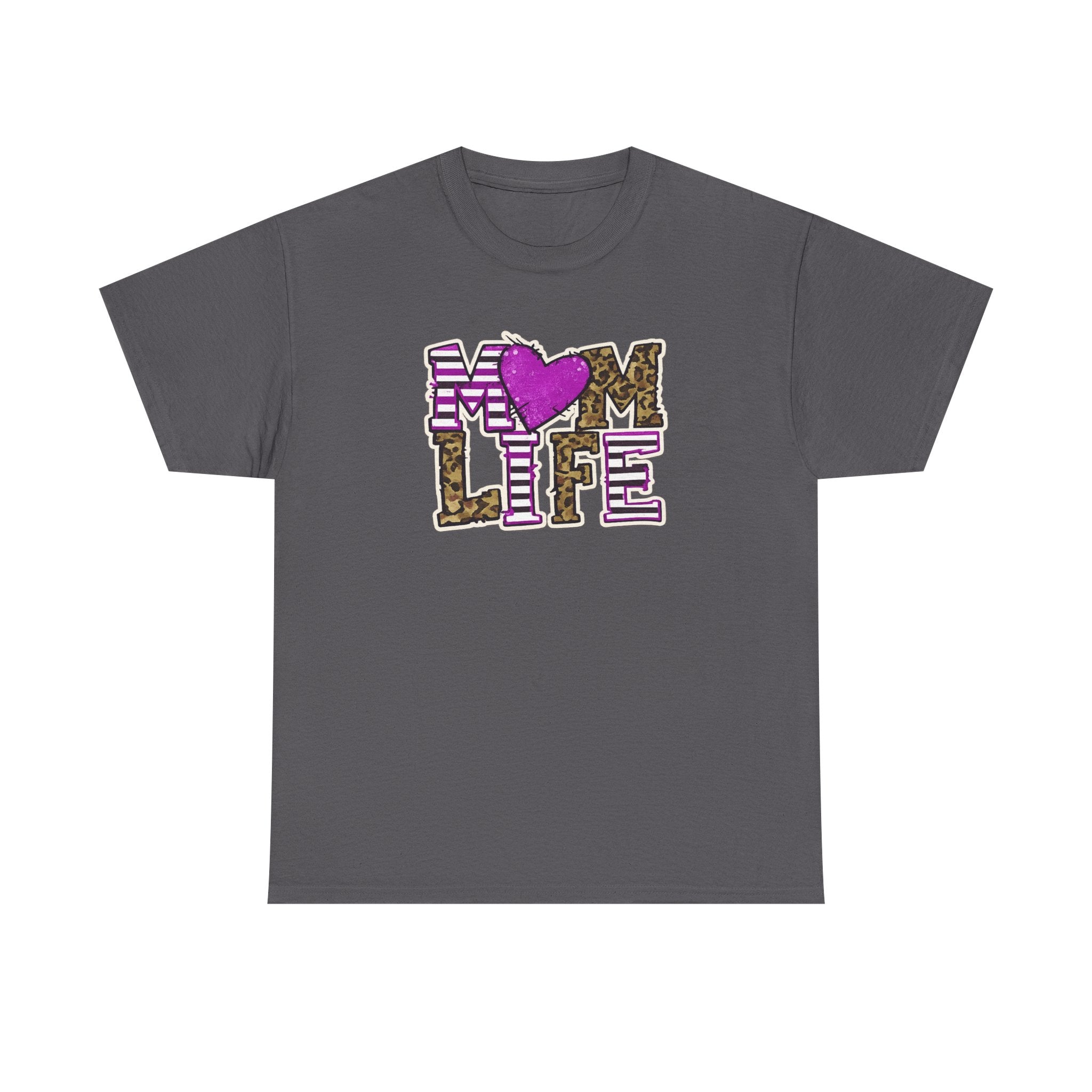 Mom Life T-Shirt — Leopard & Pink Heart Graphic Tee for Moms (Mother's Day Gift)