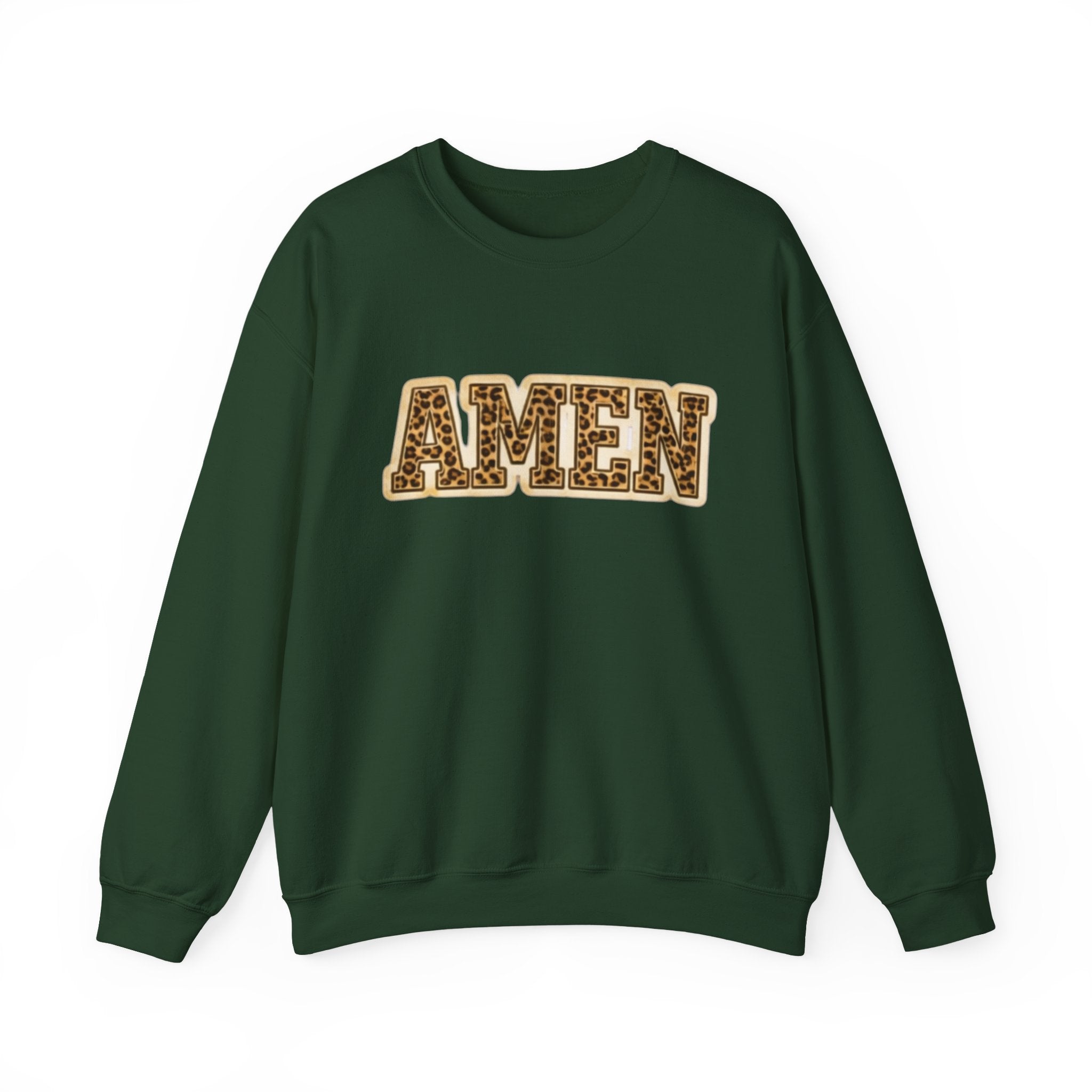 Crewneck Sweatshirt — 'AMEN' Leopard-Print Graphic