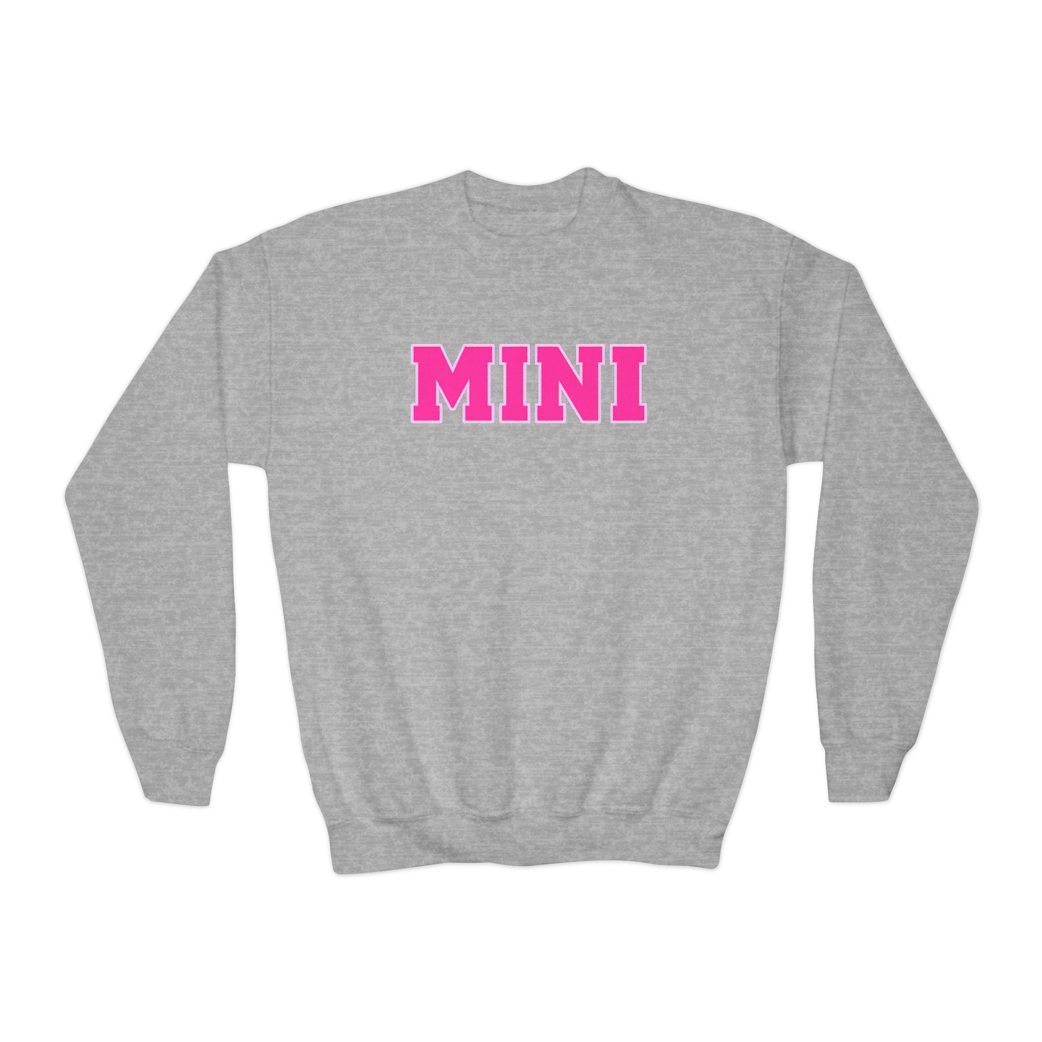 MINI Youth Crewneck Sweatshirt — Pink Chunky Lettering Kids Pullover