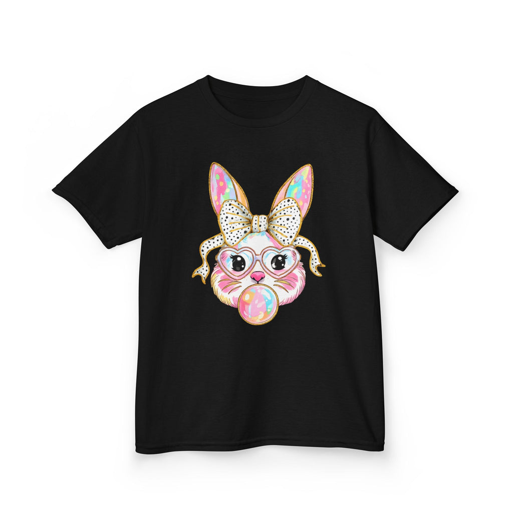 Kids Bunny Bubblegum Tee — Cute Bunny with Bow & Glasses Kids T-Shirt