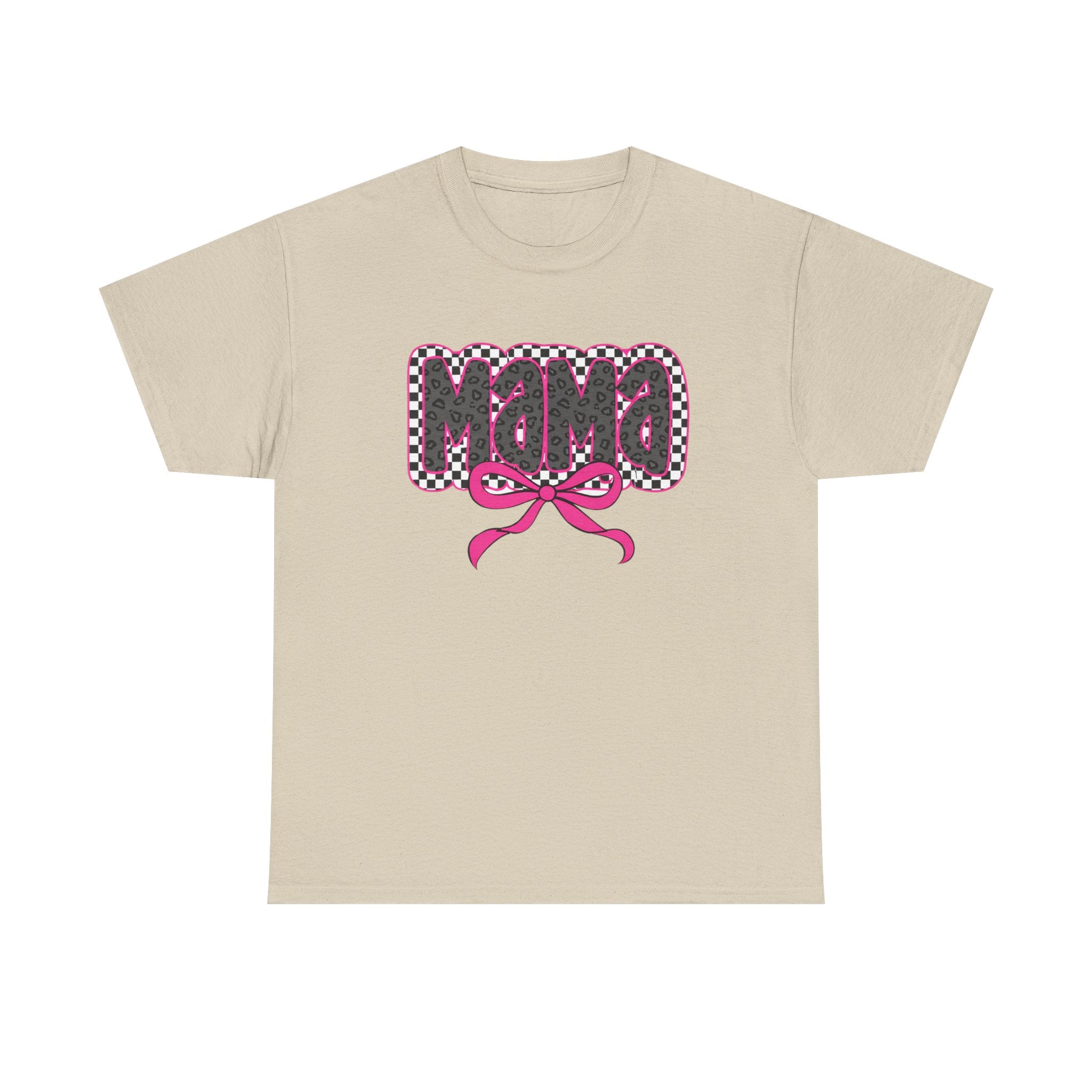 Mama Graphic Tee — Pink Bow Checkerboard Mothers Day Shirt