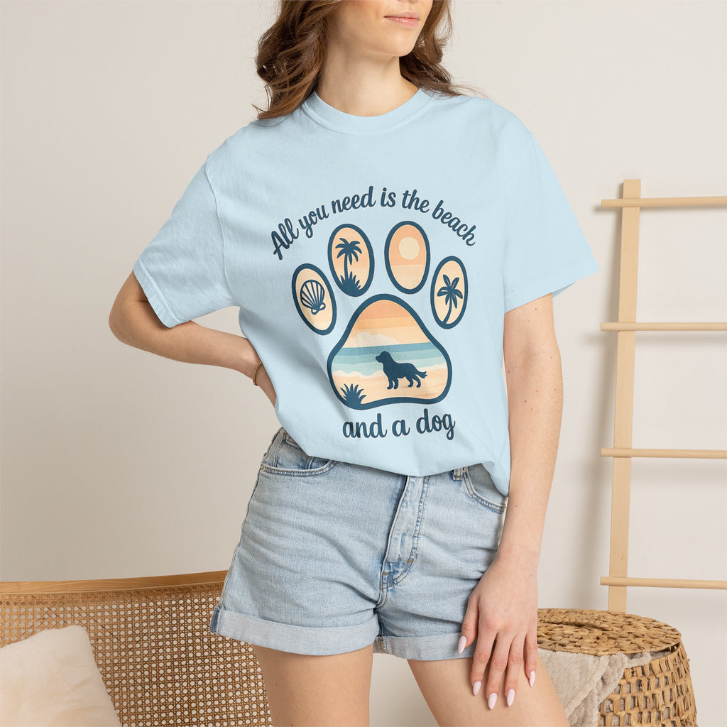 Beach & Dog Paw T-Shirt — “All You Need Is the Beach and a Dog” Graphic Tee