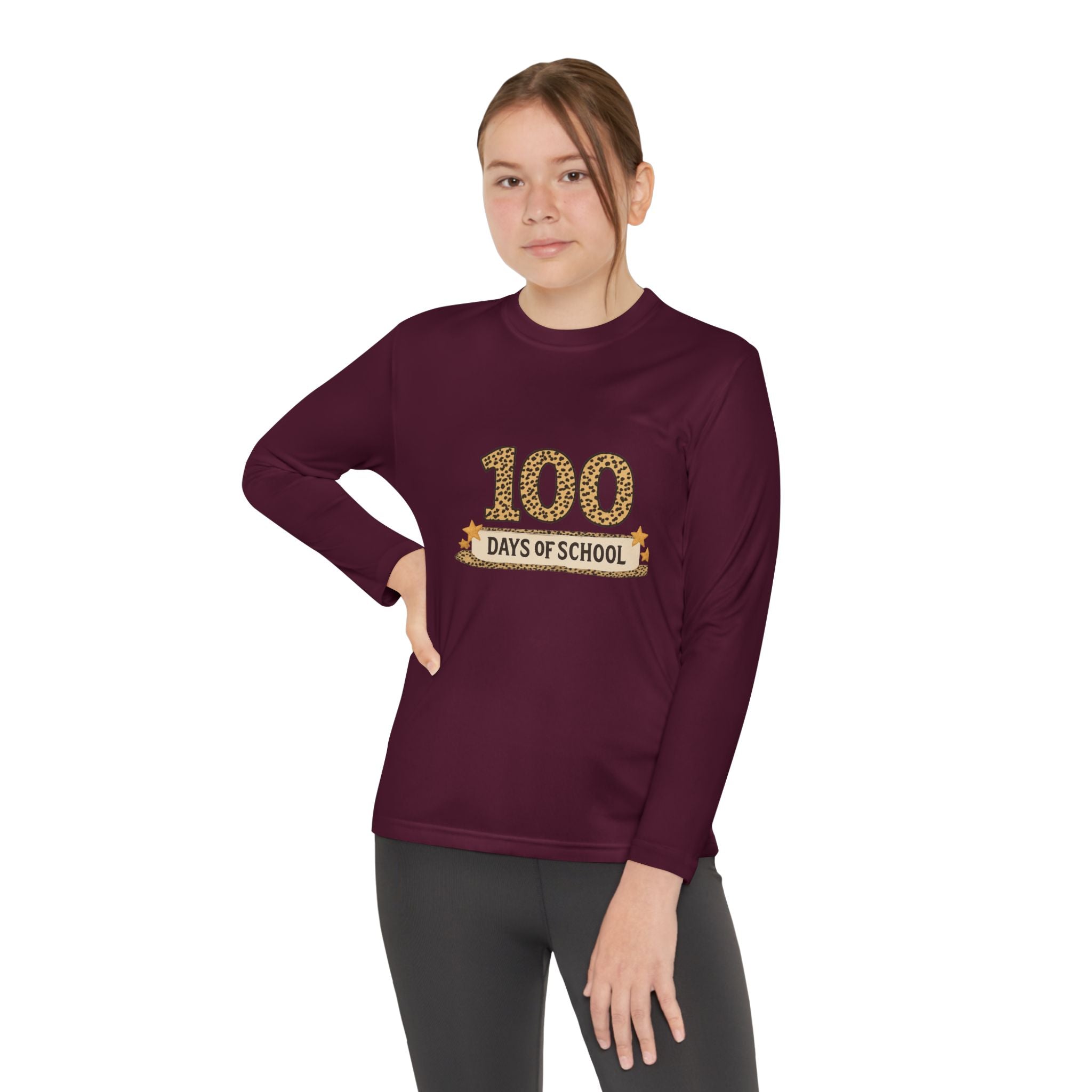 100 Days of School Youth Long Sleeve Tee — Leopard Print Celebration Shirt