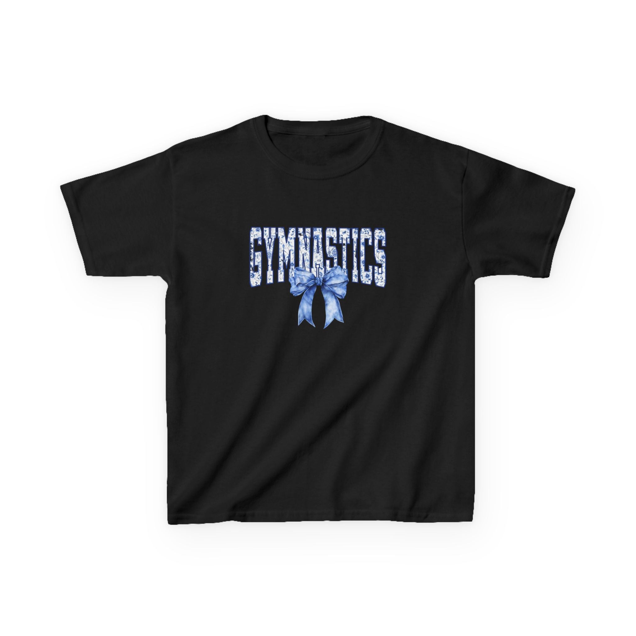 Gymnastics Kids Tee — Blue Bow Athletic Shirt for Girls
