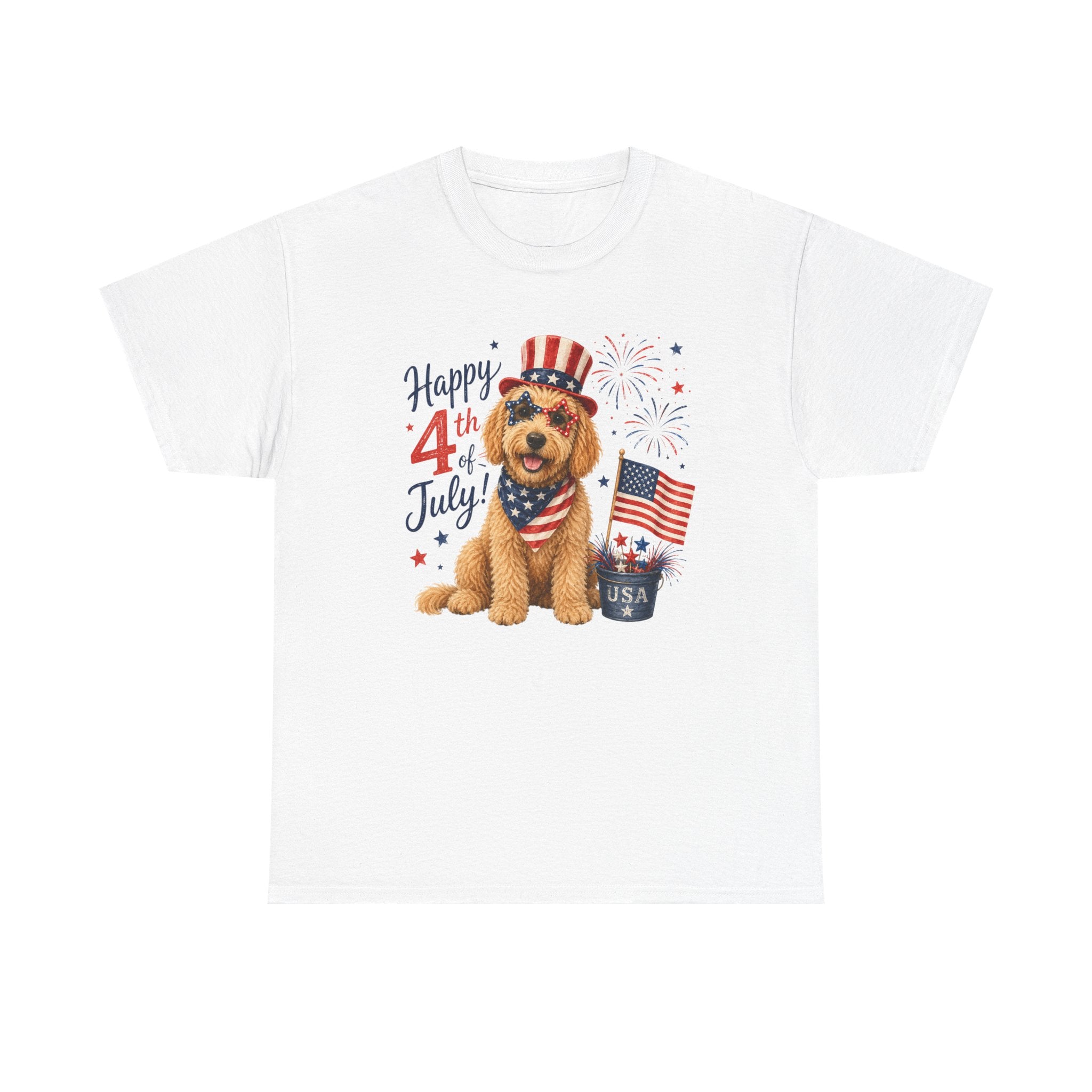 4th of July Dog T-Shirt - Happy 4th Puppy with USA Flag