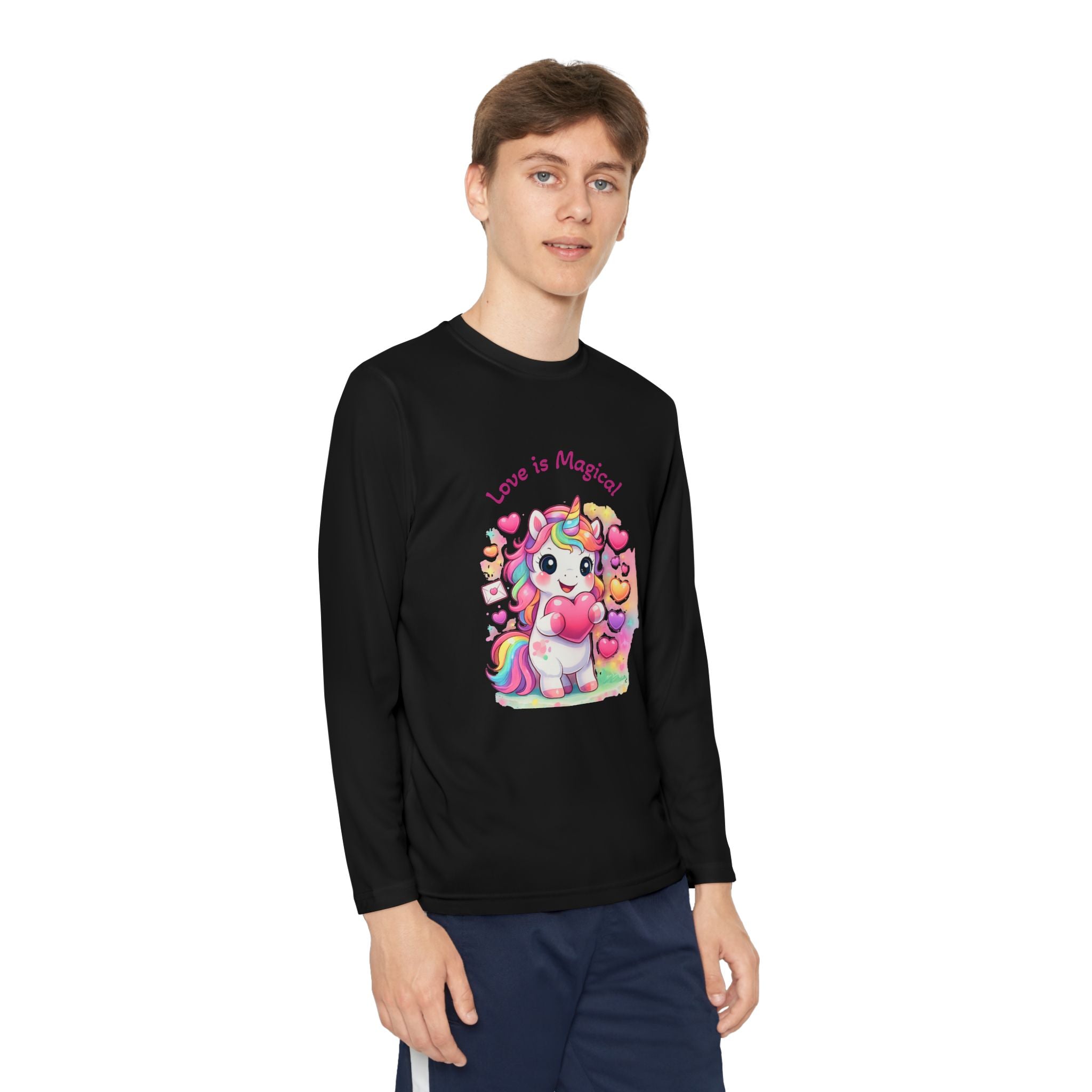 Youth Long Sleeve Tee — "Love Is Magical" Cute Rainbow Unicorn Shirt