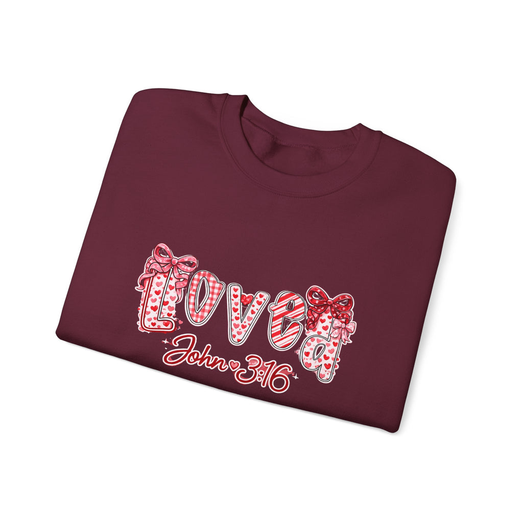 Valentine 'Love' Crewneck Sweatshirt — John 3:16 Script