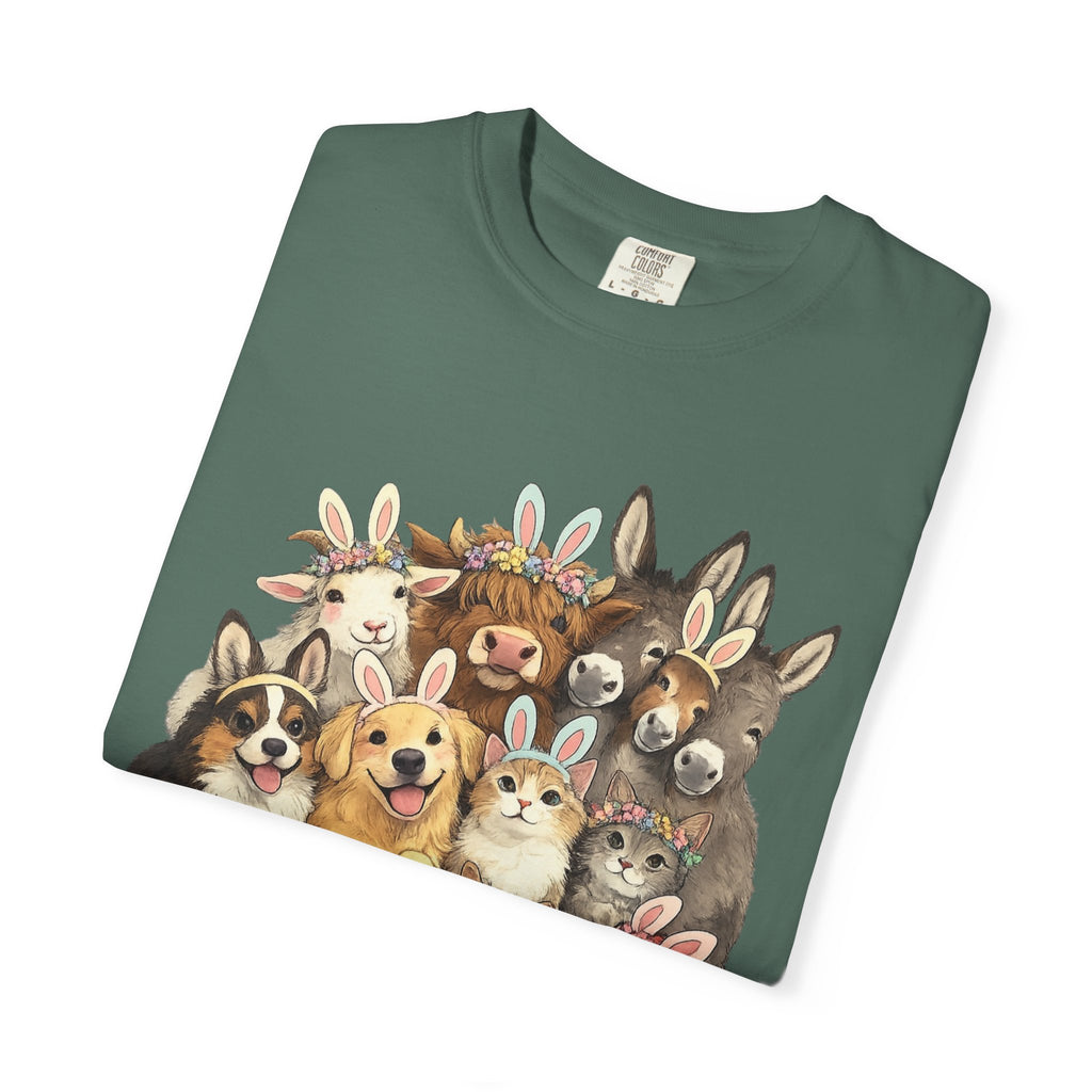 Farm Friends Crew T-Shirt — Cute Bunny, Chick, Donkey & Dog Animal Portrait Tee