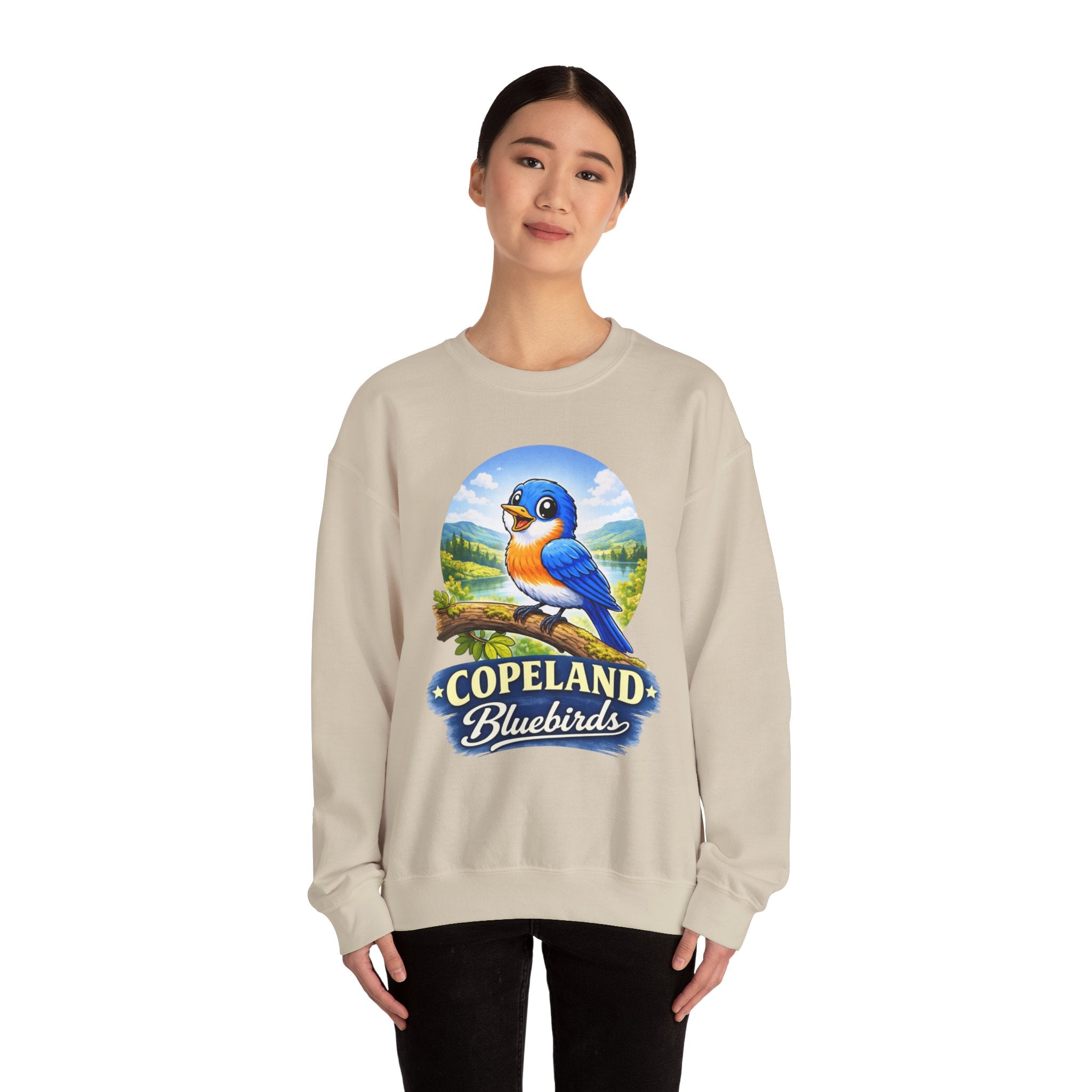 Bluebird Crewneck Sweatshirt — Copeland Bluebirds Vintage School Mascot Design