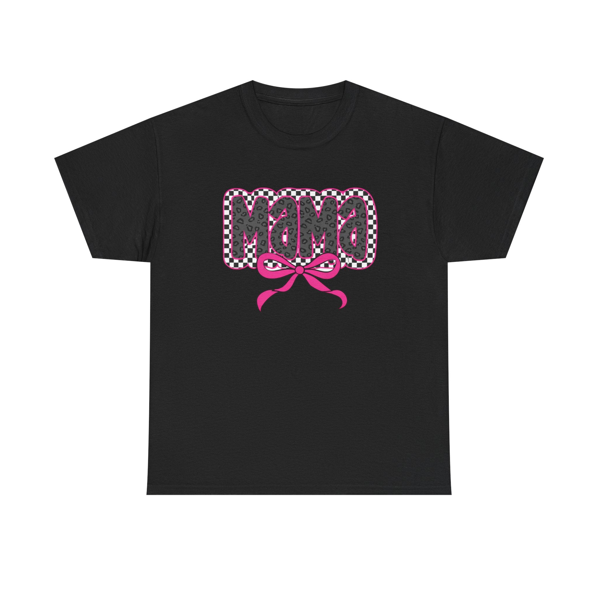 Mama Graphic Tee — Pink Bow Checkerboard Mothers Day Shirt